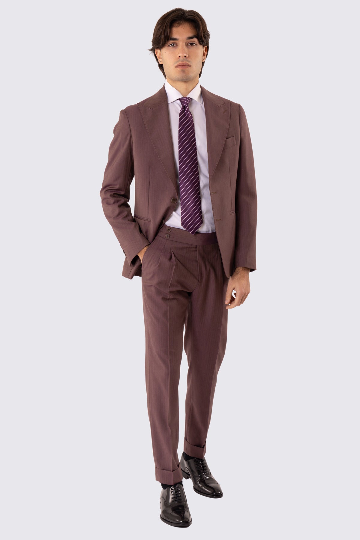 Abito uomo Monopetto color cipolla Solaro fresco lana super 110's Tessuti in esclusiva Sartoria Carillo completamente sfoderato con Rever a lancia e tasche a filetto