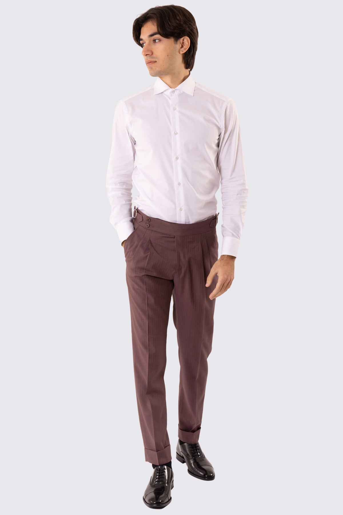 Abito uomo Monopetto color cipolla Solaro fresco lana super 110's Tessuti in esclusiva Sartoria Carillo completamente sfoderato con Rever a lancia e tasche a filetto