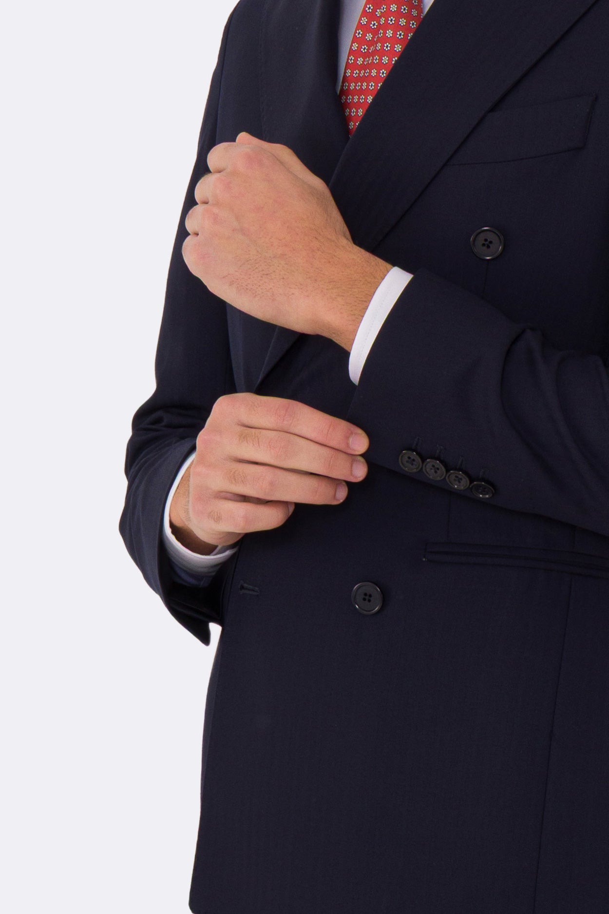 Abito uomo Doppiopetto Blu spigato fresco lana super 150's Tessuti in esclusiva Sartoria Carillo completamente sfoderato con Rever a lancia e tasche a filetto .