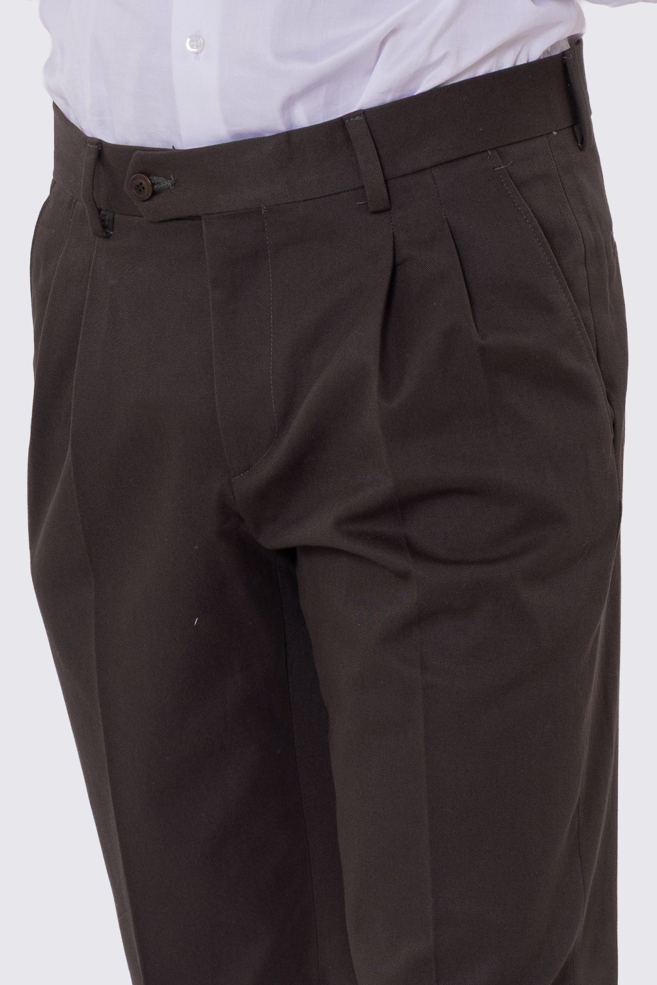 Pantalone uomo Verde militare vita alta con doppia pinces tasca america in cotone 290gr invernale risvolto 5cm made in italy