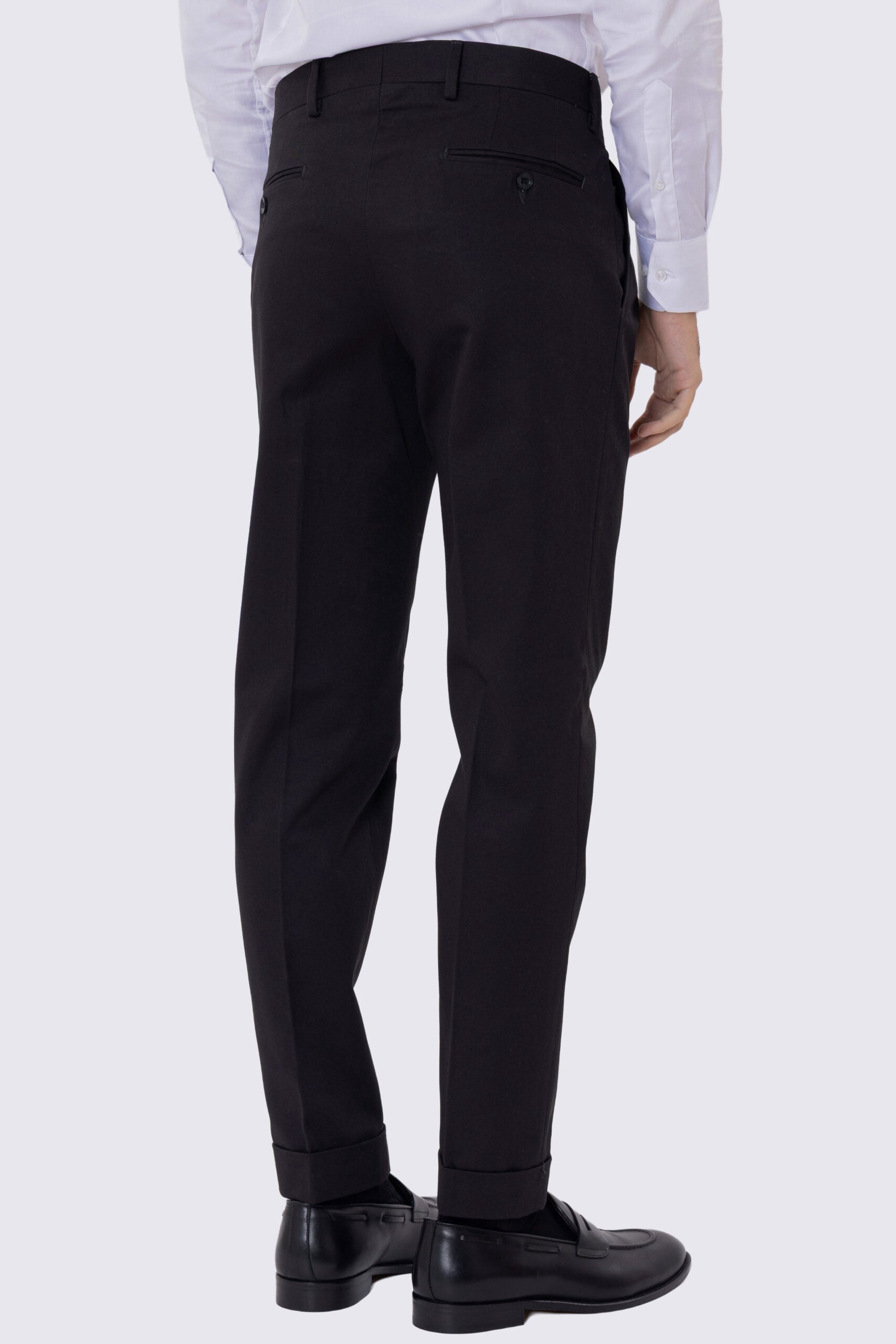 Pantalone uomo Nero vita alta con doppia pinces tasca america in cotone 290gr invernale risvolto 5cm made in italy