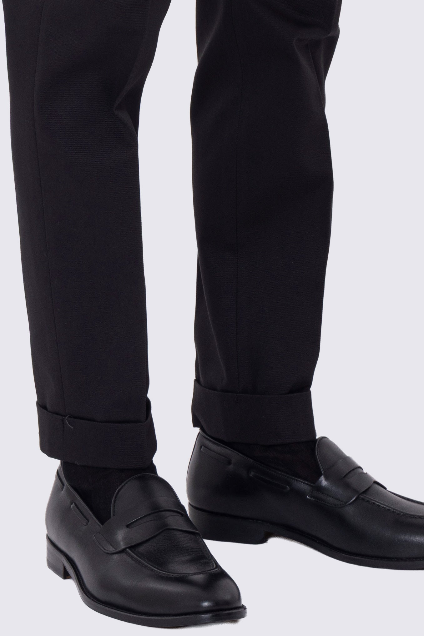Pantalone uomo Nero vita alta con doppia pinces tasca america in cotone 290gr invernale risvolto 5cm made in italy
