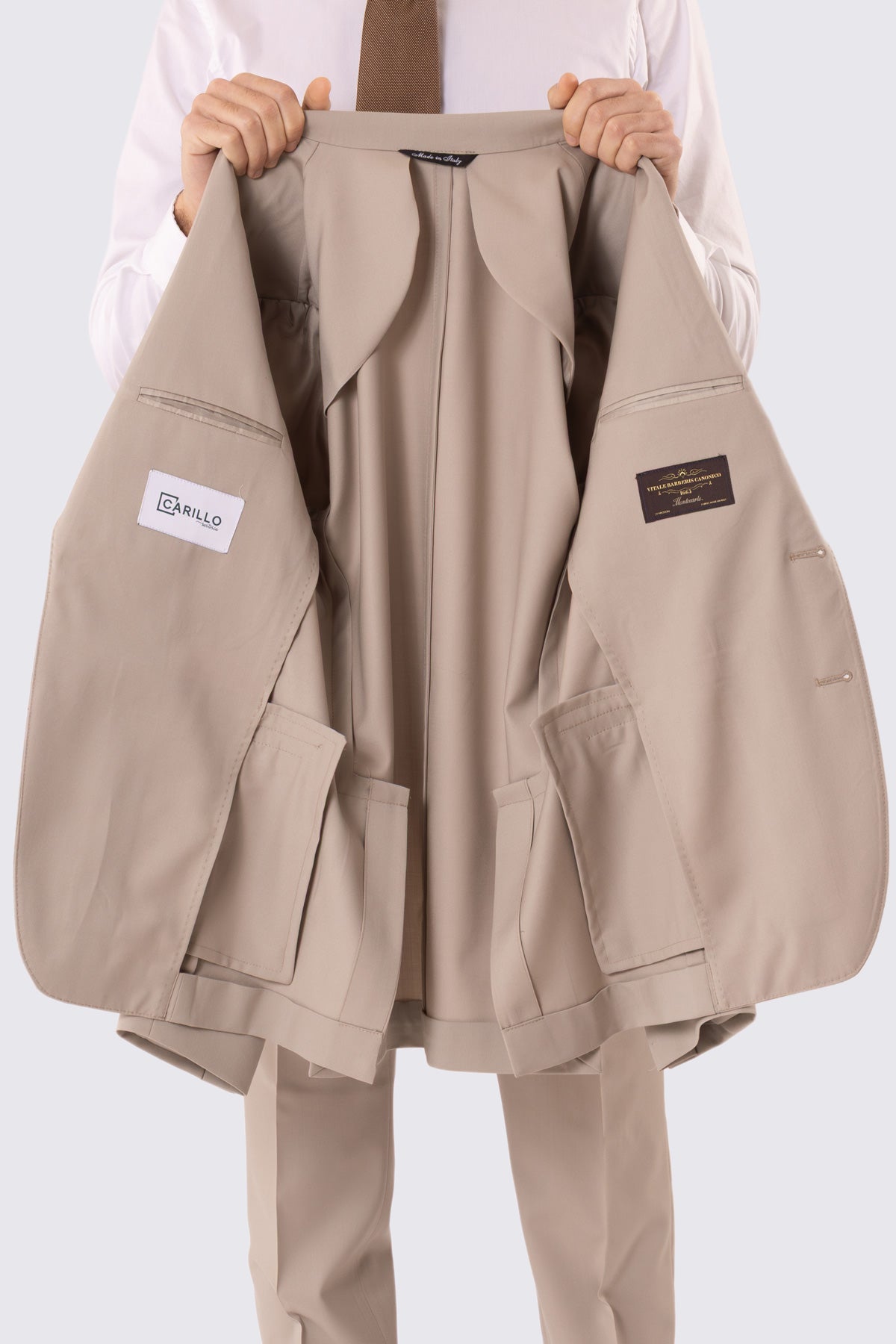 Abito uomo monopetto beige Vestito fresco lana super 130's Vitale Barberis Canonico