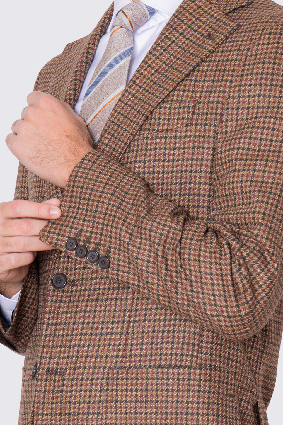 Giacca da uomo beige Monopetto fantasia Quadri verde e bordeaux in lana flanella Bristol tessuti napoli sfoderata Rever a lancia tasche a filo