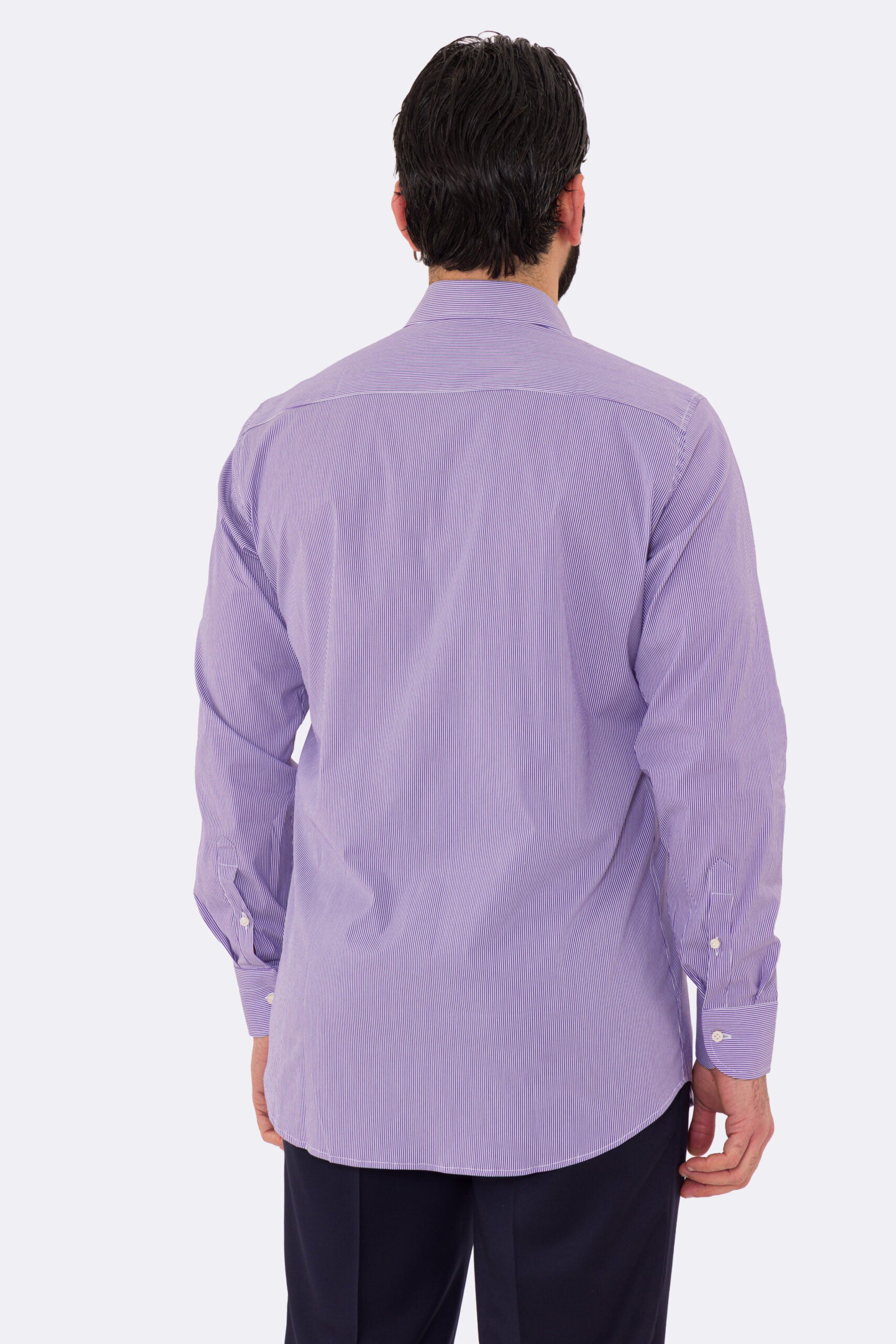 Camicia Uomo viola millerighe in cotone elastico collo italiano con cucitura all'inglese Regular Fit Tinta unita