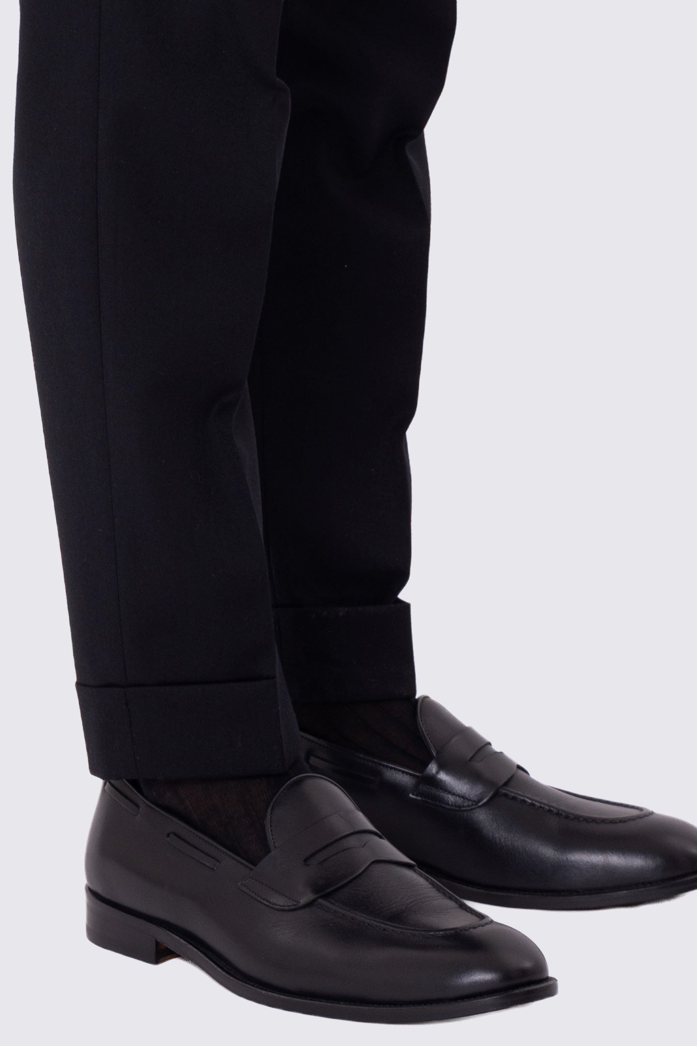 Pantalone uomo nero vita alta con fibbie laterali e doppia pinces tasca america in cotone 290gr invernale risvolto 5cm made in italy