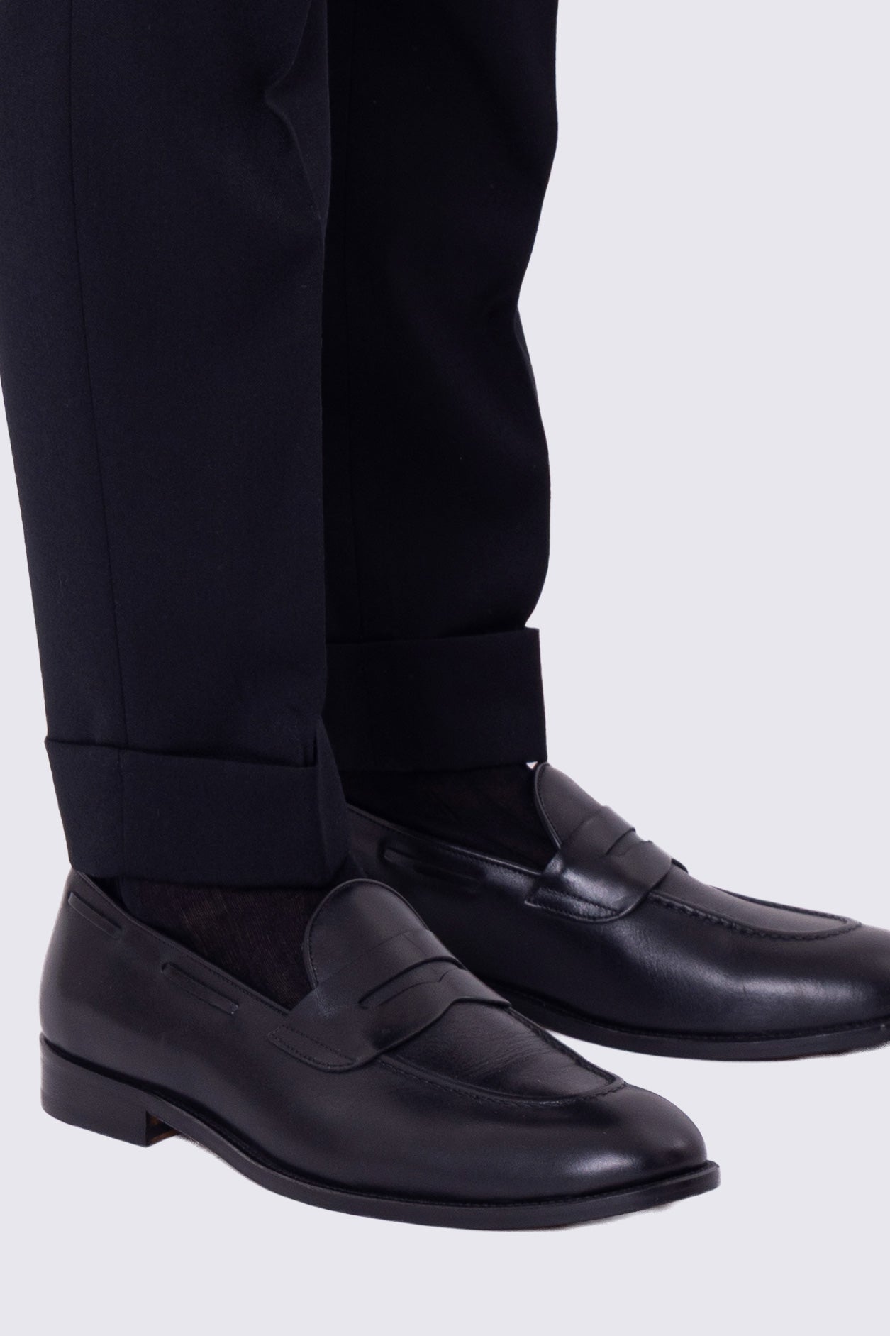 Pantalone uomo blu vita alta con fibbie laterali e doppia pinces tasca america in lana flanella mista 290gr invernale risvolto 5cm made in italy