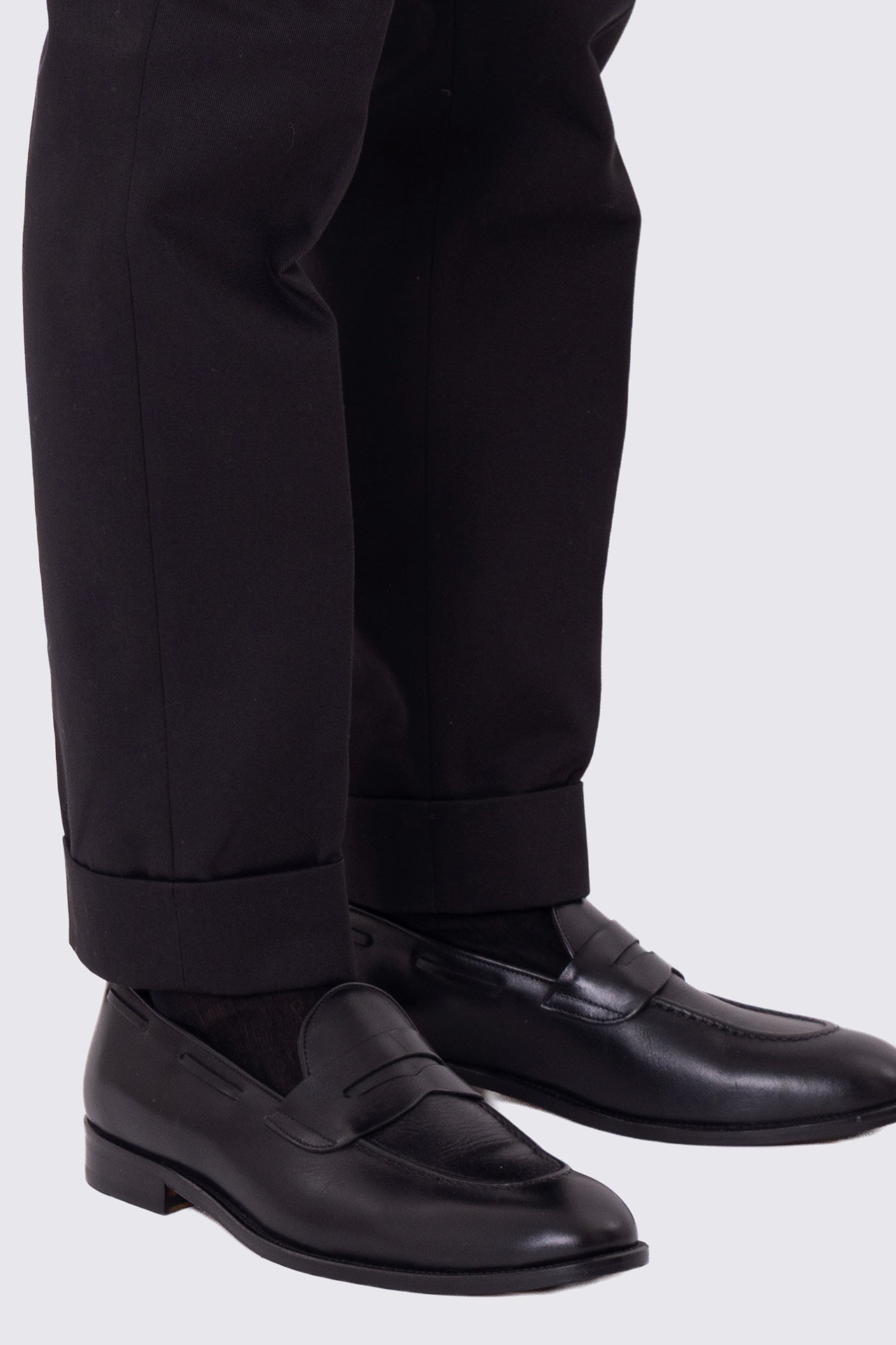 Pantalone uomo Nero vita alta con fibbie laterali e doppia pinces tasca america in lana flanella mista 290gr invernale risvolto 5cm made in italy