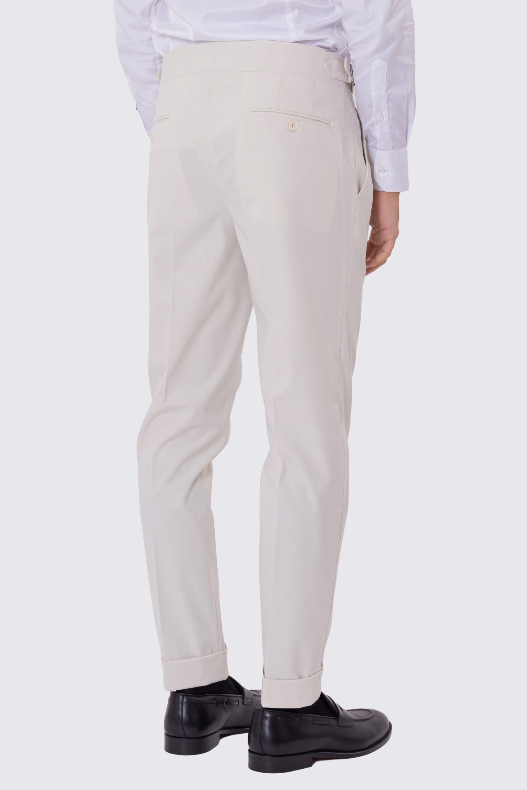 Pantalone uomo Panna vita alta con fibbie laterali e doppia pinces tasca america in lana flanella mista 290gr invernale risvolto 5cm made in italy
