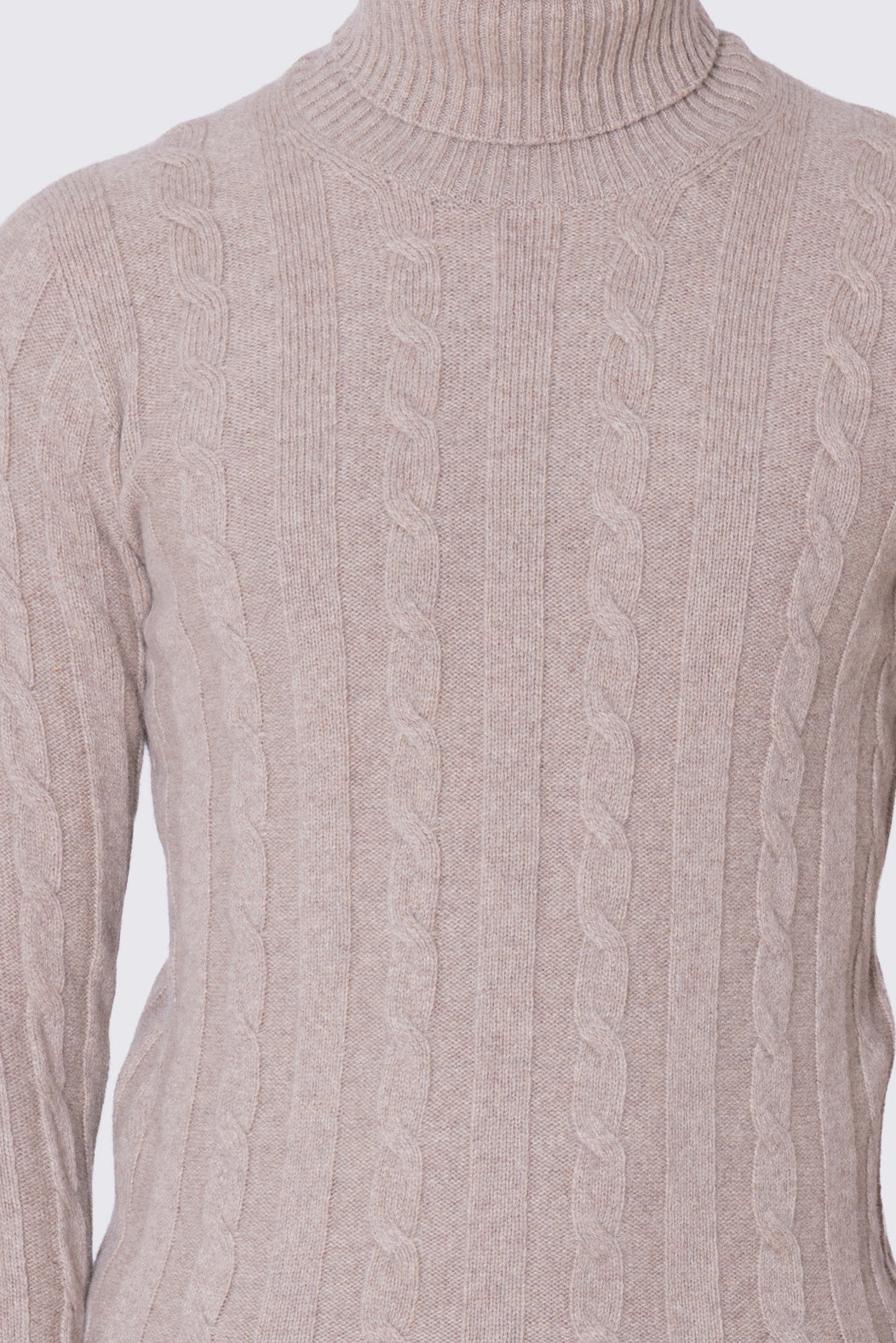 Dolcevita Beige in lana grossa e cashmere con treccia costruzione tubolare senza cuciture rifinito a mano Finezza 7