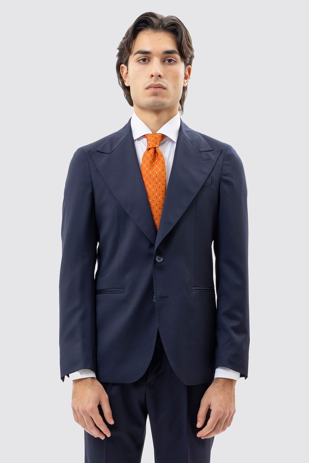 Abito uomo Monopetto blu notte fresco lana super 130's Vitale Barberis Canonico sfoderata Rever a lancia tasche a filo