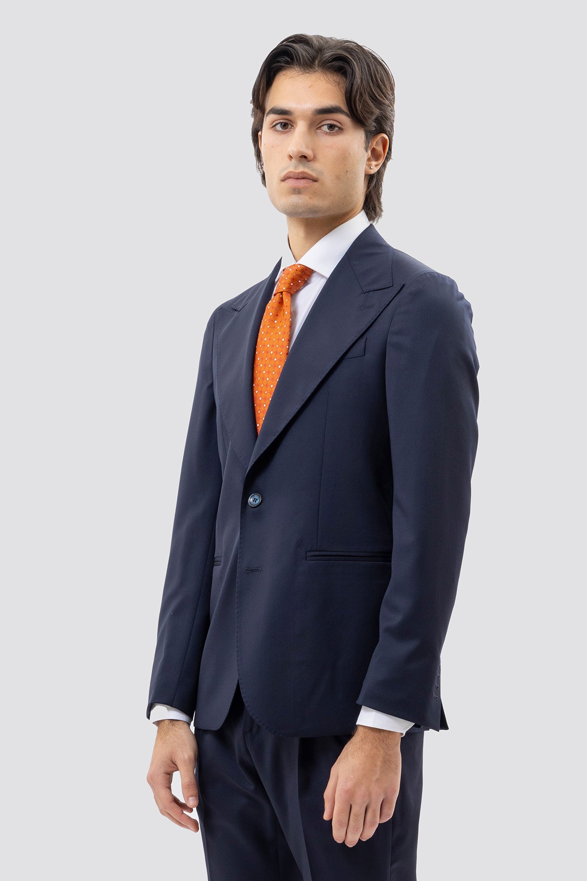 Abito uomo Monopetto blu notte fresco lana super 130's Vitale Barberis Canonico sfoderata Rever a lancia tasche a filo