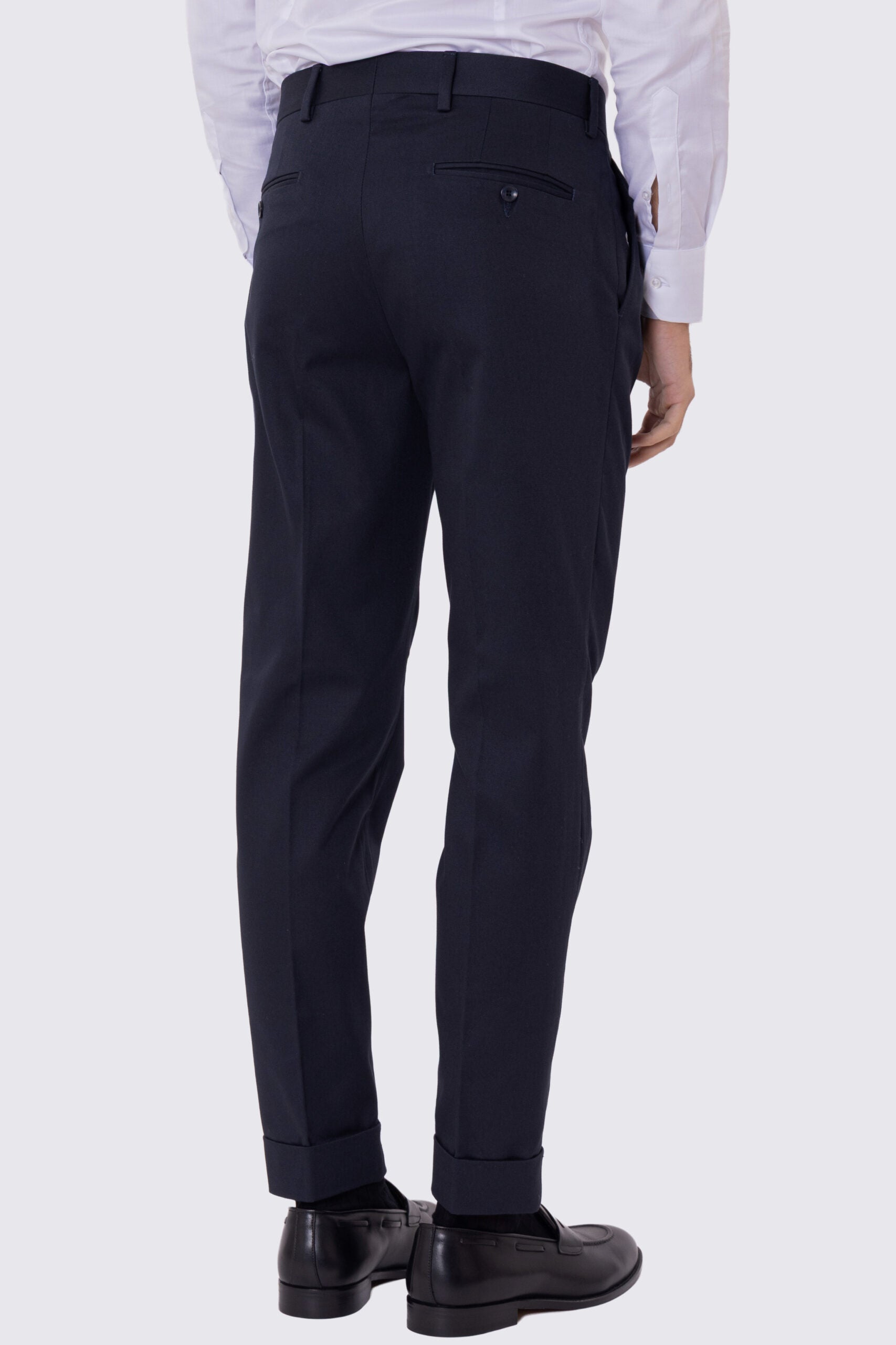 Pantalone uomo Blu vita alta con doppia pinces tasca america in cotone 290gr invernale risvolto 5cm made in italy