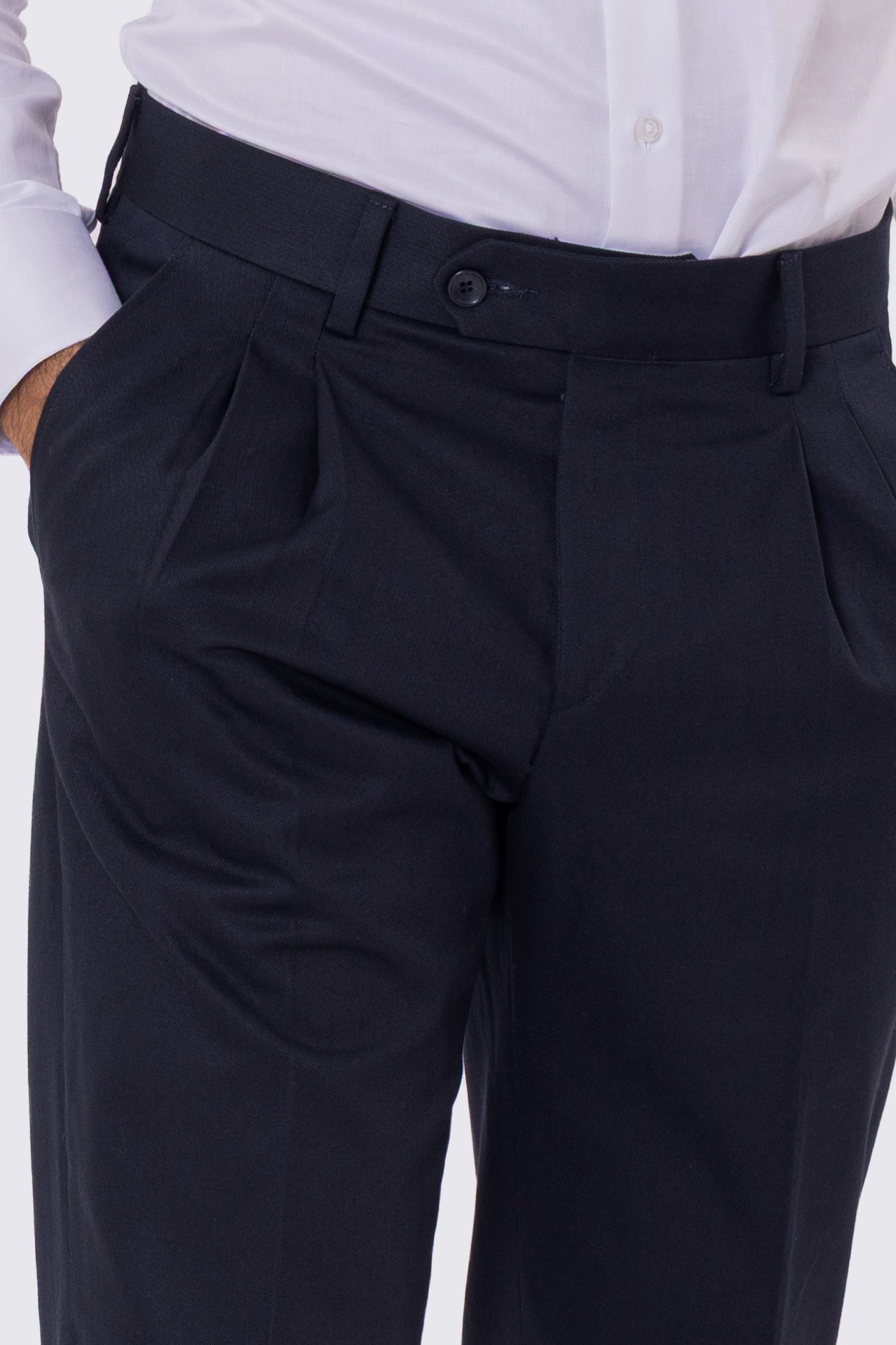 Pantalone uomo Blu vita alta con doppia pinces tasca america in cotone 290gr invernale risvolto 5cm made in italy