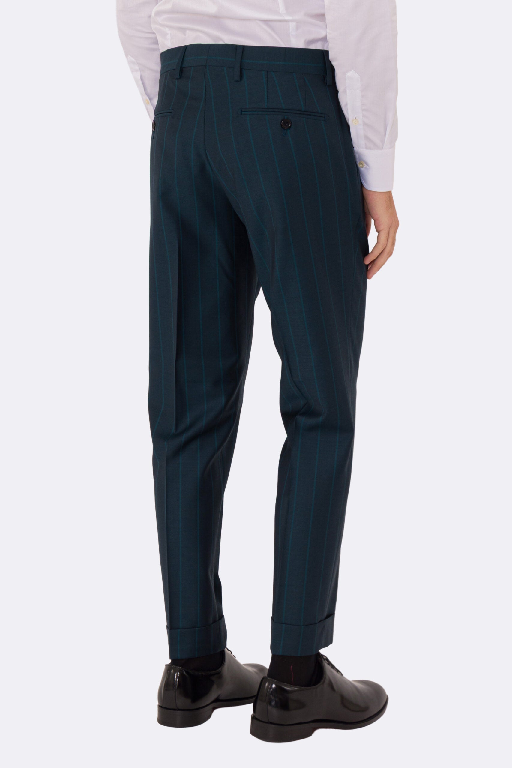 Abito uomo Doppiopetto ottanio gessato verde fresco lana super 150's Tessuti bristol napoli completamente sfoderato con Rever a lancia e tasche a filetto