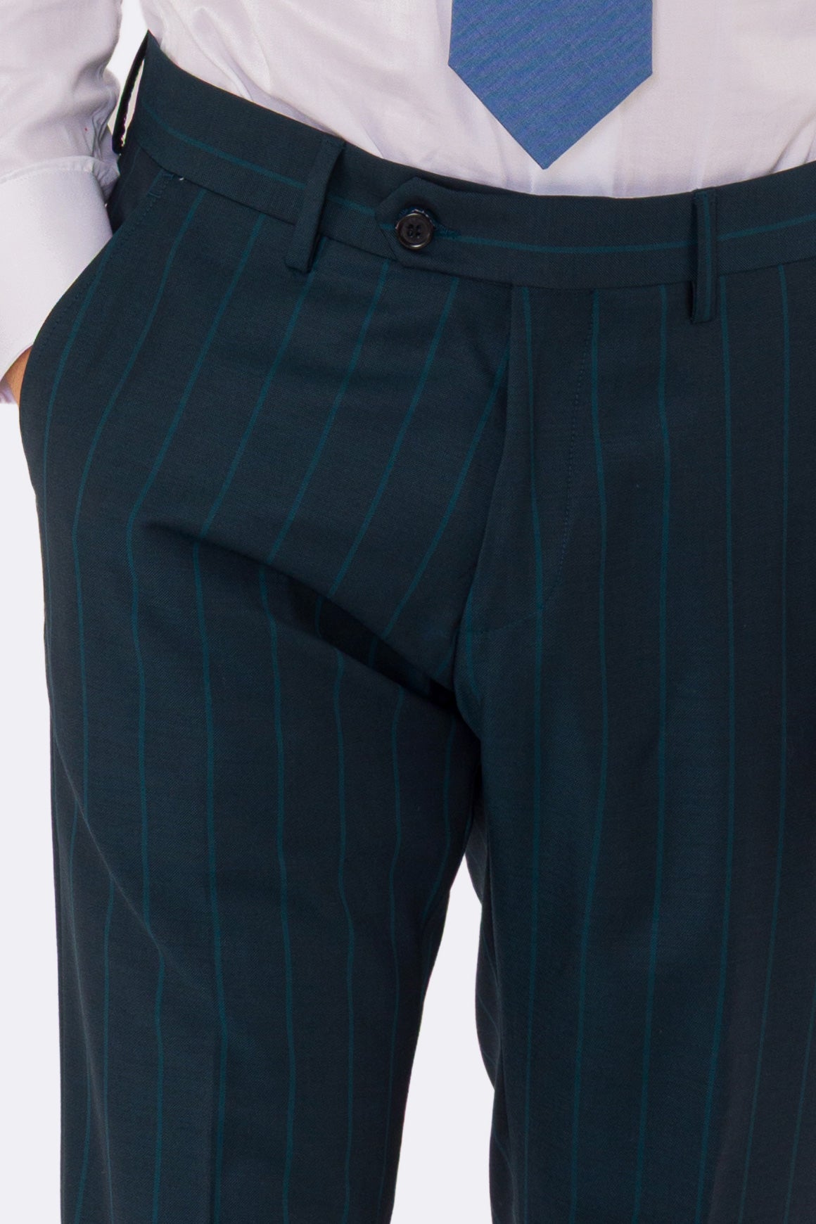Abito uomo Doppiopetto ottanio gessato verde fresco lana super 150's Tessuti bristol napoli completamente sfoderato con Rever a lancia e tasche a filetto