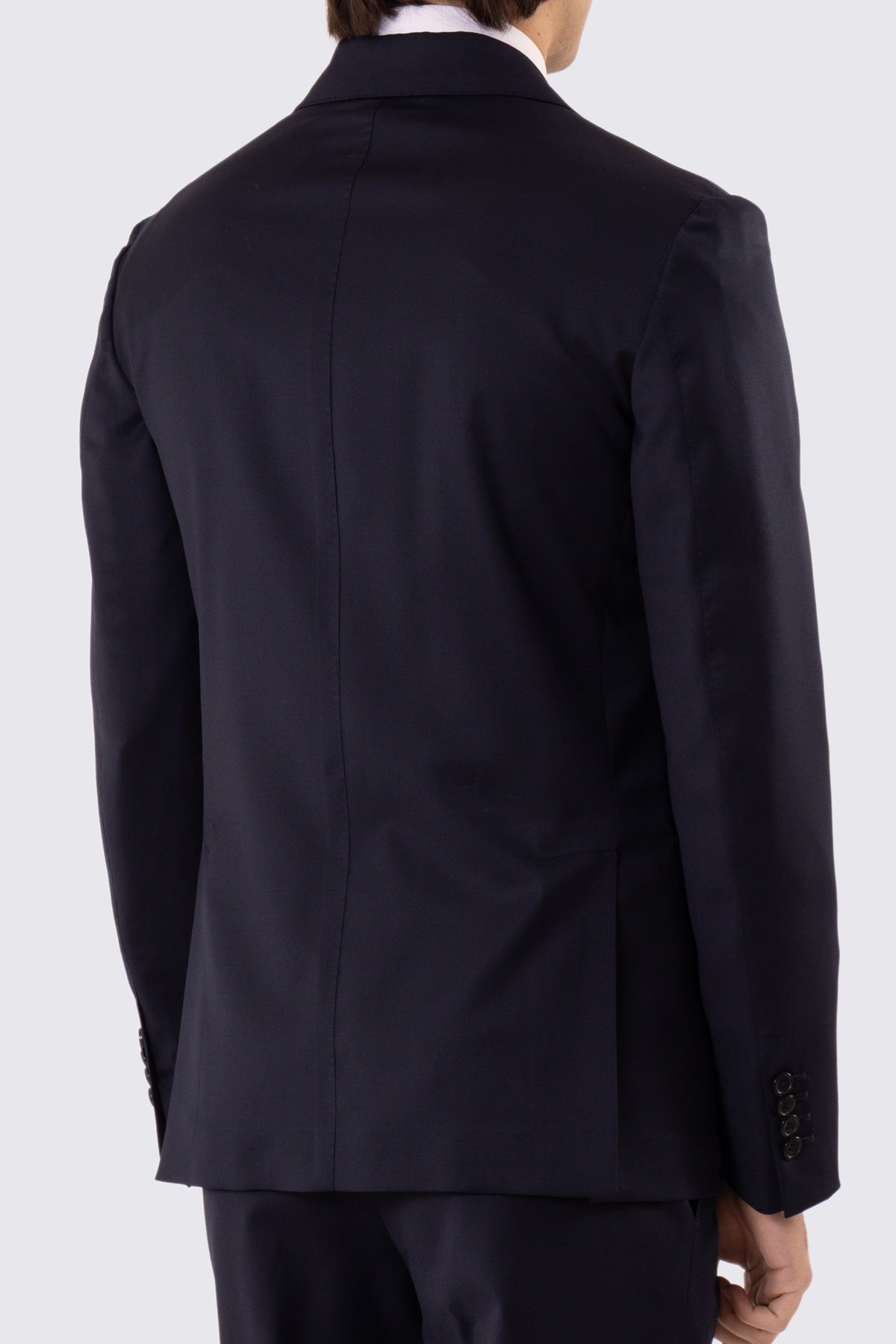 Abito uomo Monopetto blu notte fresco lana super 110's Tessuti in esclusiva Sartoria Carillo completamente sfoderato con Rever a lancia e tasche a filetto