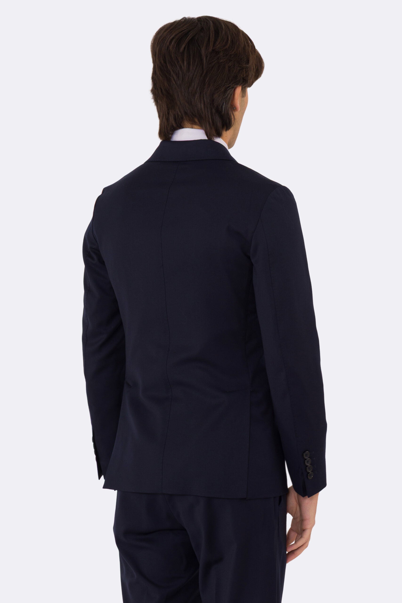 Abito uomo Doppiopetto blu notte fresco lana super 110's Tessuti in esclusiva Sartoria Carillo completamente sfoderato con Rever a lancia e tasche a filetto