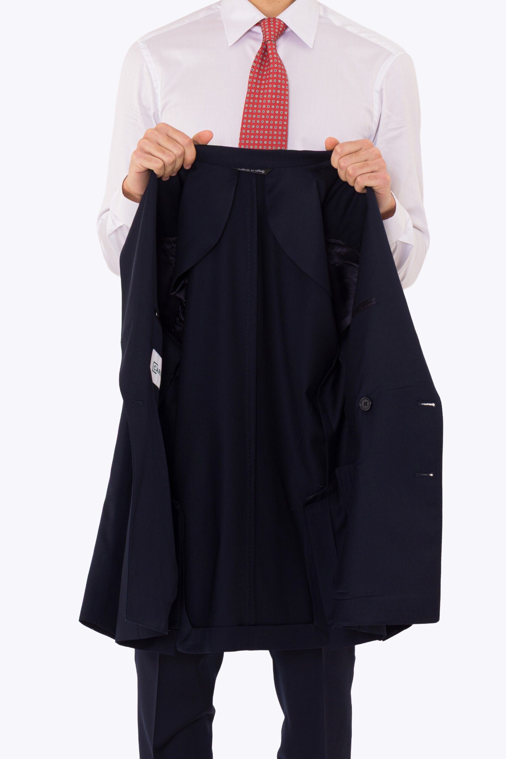 Abito uomo Doppiopetto blu notte fresco lana super 110's Tessuti in esclusiva Sartoria Carillo completamente sfoderato con Rever a lancia e tasche a filetto