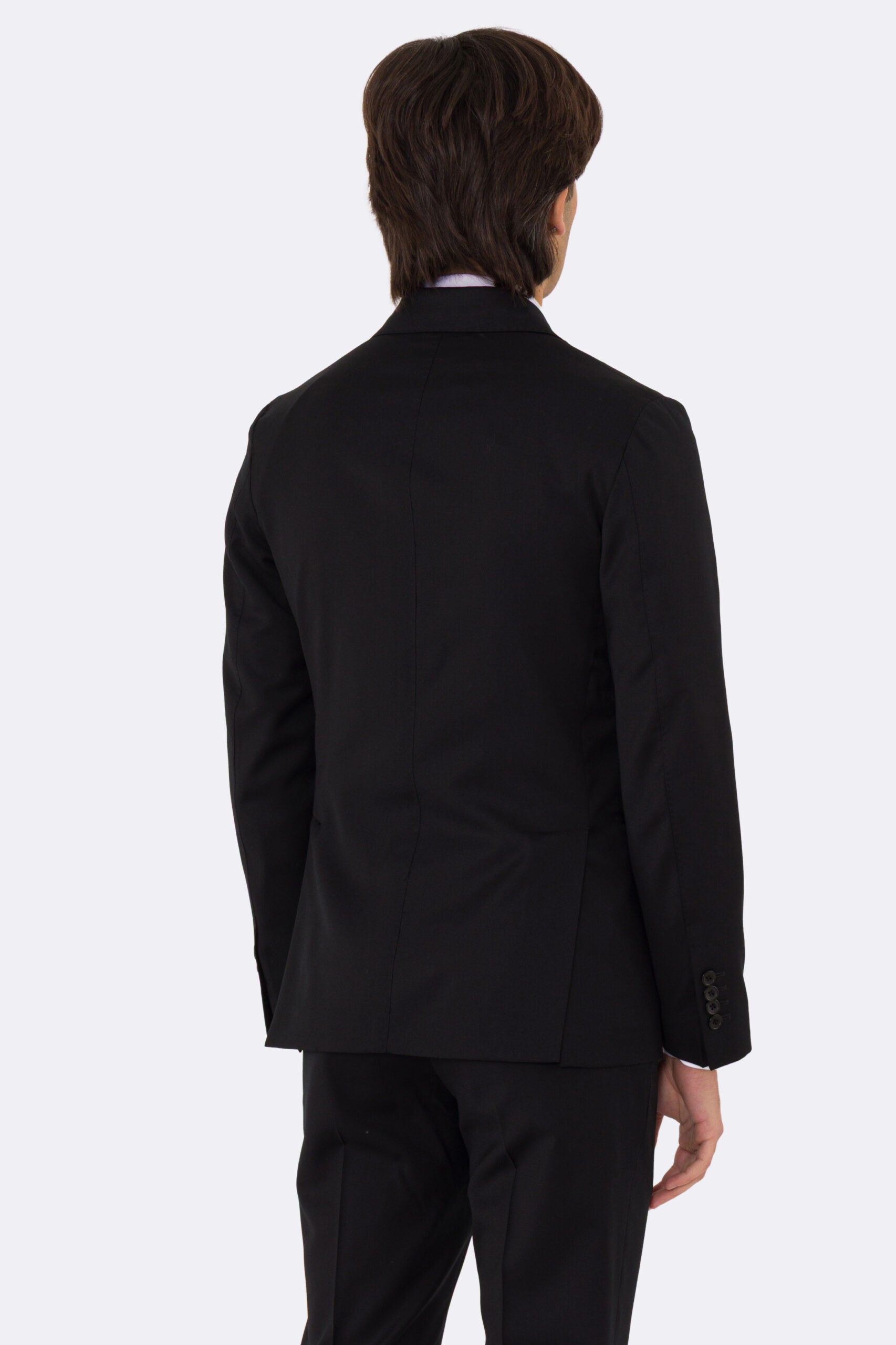Abito uomo Doppiopetto nero fresco lana super 110's Tessuti in esclusiva Sartoria Carillo completamente sfoderato con Rever a lancia e tasche a filetto
