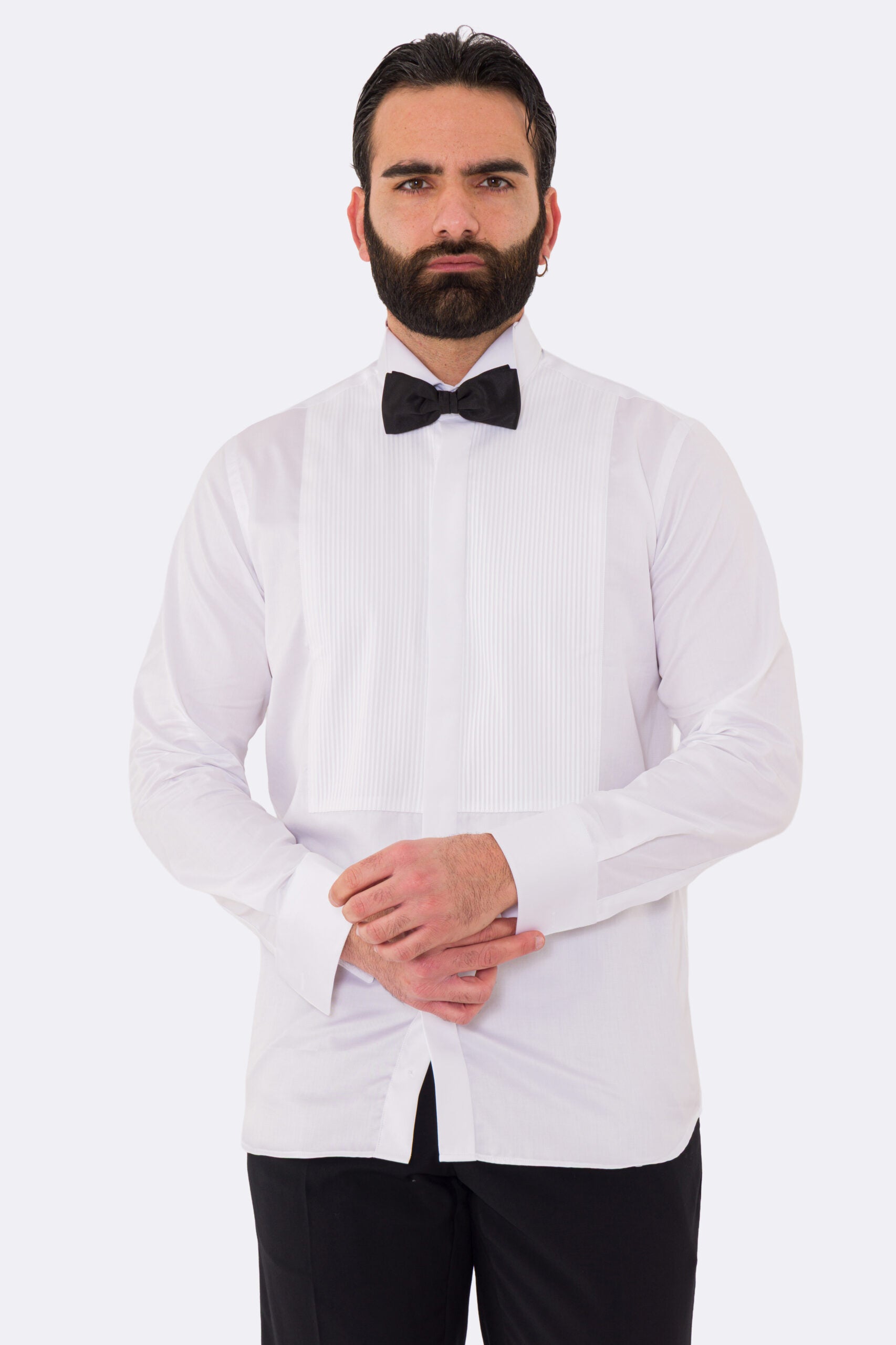 Camicia Bianca regular fit collo diplomatico con plissè  bottoni a scomparsa 100% Cotone Da uomo polso gemelli fintone a scomparsa dietro al collo per papillon slim fit