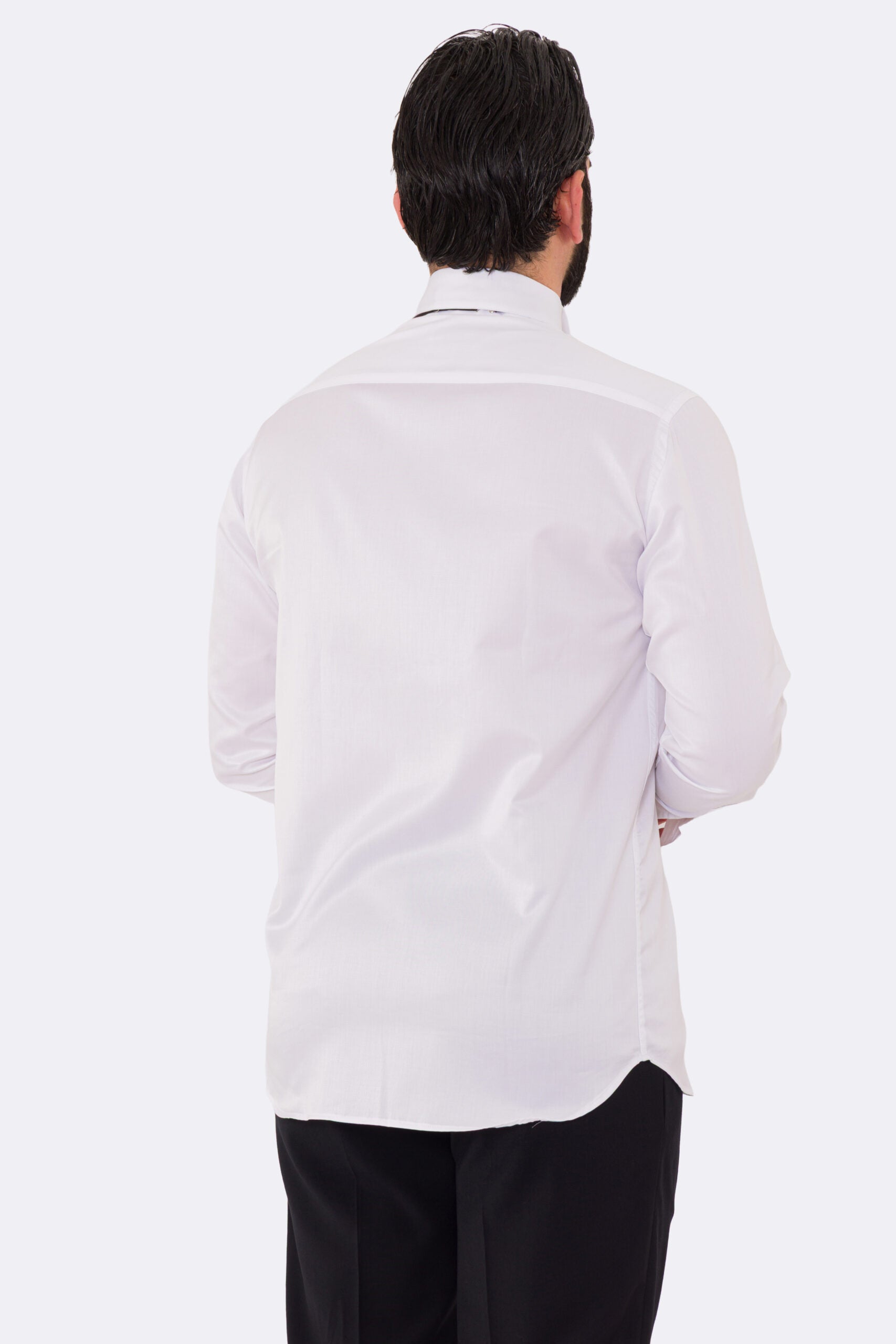Camicia Bianca regular fit collo diplomatico con plissè  bottoni a scomparsa 100% Cotone Da uomo polso gemelli fintone a scomparsa dietro al collo per papillon slim fit