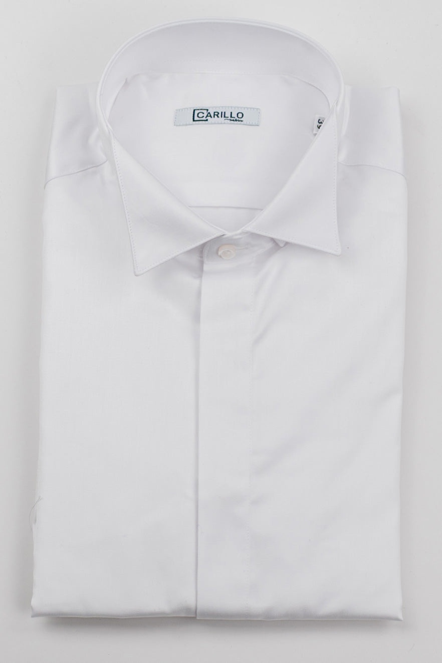 Camicia Bianca collo diplomatico bottoni a scomparsa 100% Cotone Da uomo polso gemelli fintone a scomparsa dietro al collo per papillon slim fit