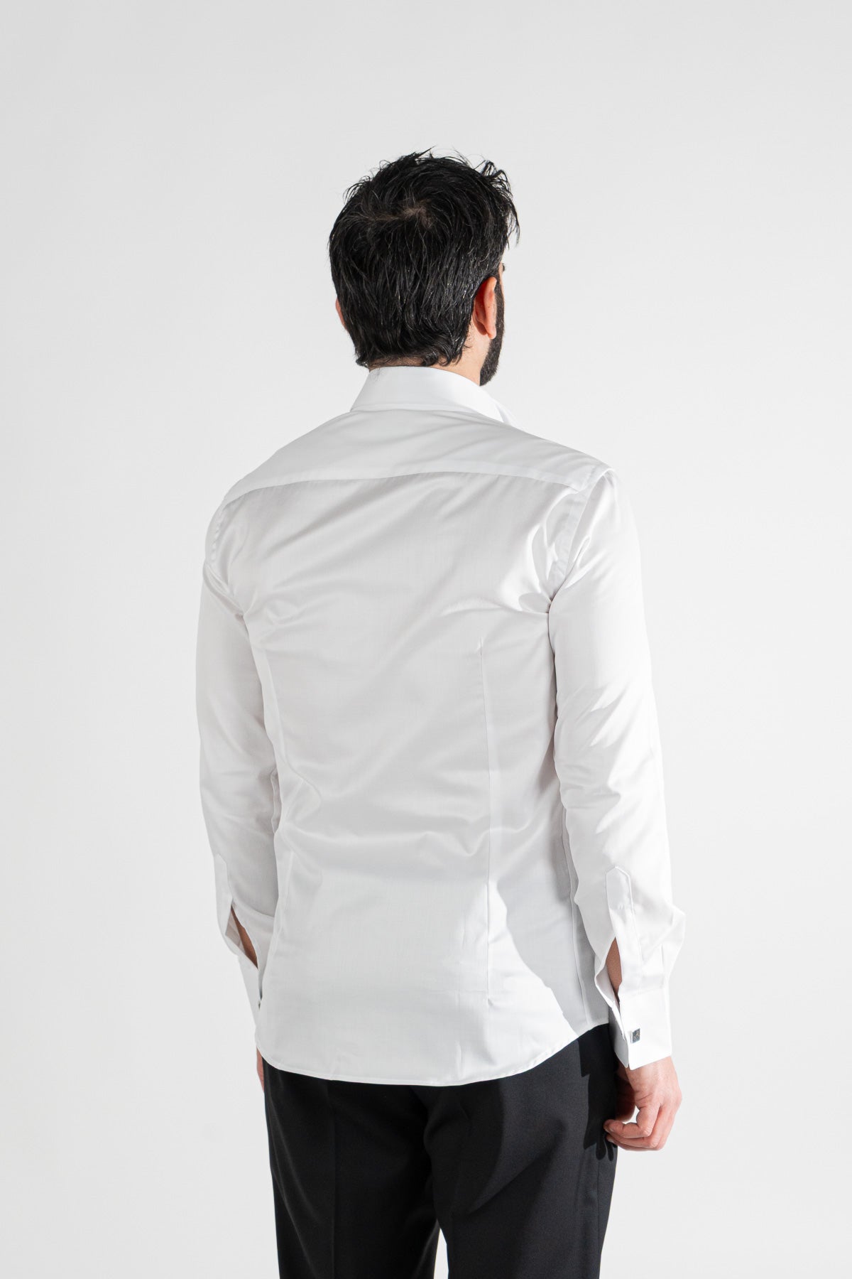 Camicia Bianca collo diplomatico bottoni a scomparsa 100% Cotone Da uomo polso gemelli fintone a scomparsa dietro al collo per papillon slim fit