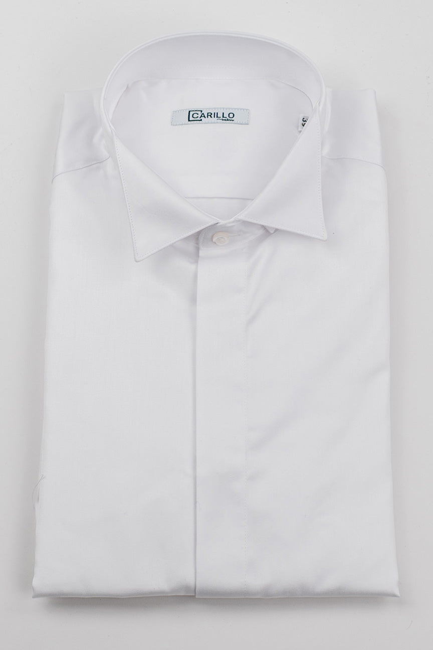Camicia Bianca regular fit collo diplomatico bottoni a scomparsa 100% Cotone Da uomo polso gemelli fintone a scomparsa dietro al collo per papillon slim fit