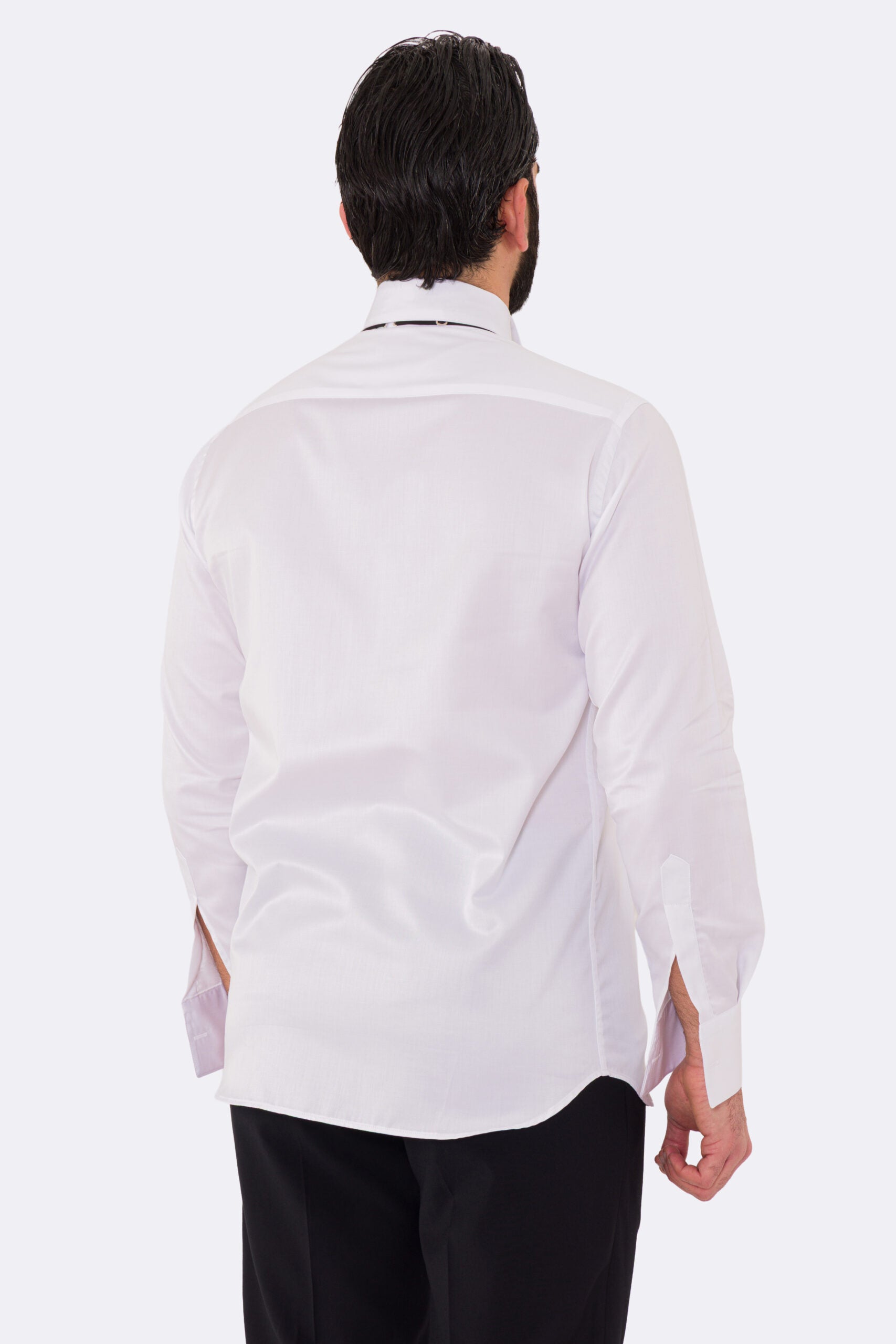 Camicia Bianca regular fit collo diplomatico bottoni a scomparsa 100% Cotone Da uomo polso gemelli fintone a scomparsa dietro al collo per papillon slim fit