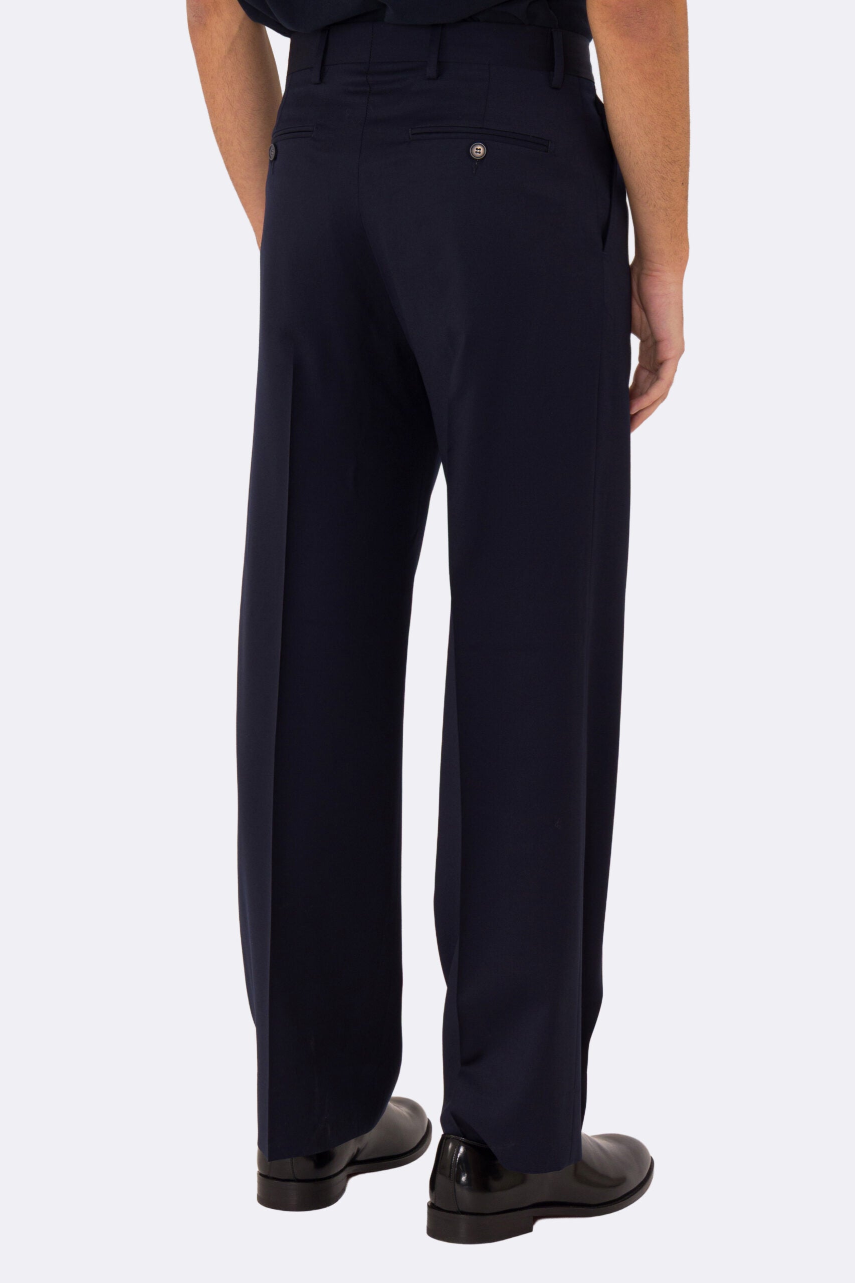 Pantalone japan blu navy con passanti uomo  in fresco lana super 110's Tessuti in esclusiva Sartoria Carillo  vita alta doppia pinces