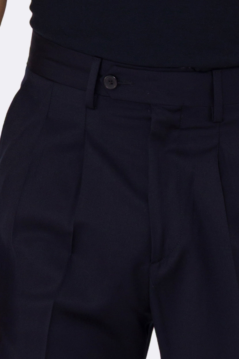 Pantalone japan blu navy con passanti uomo  in fresco lana super 110's Tessuti in esclusiva Sartoria Carillo  vita alta doppia pinces