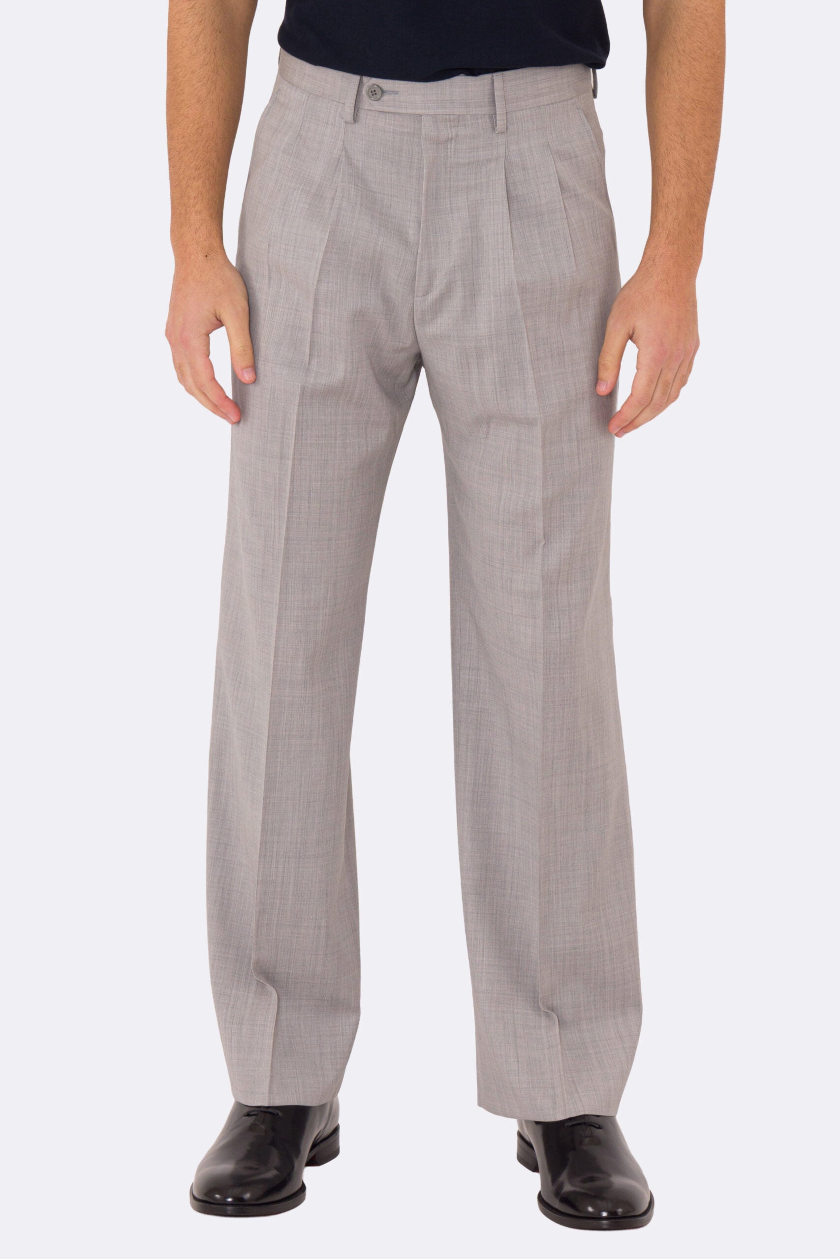 Pantalone japan grigio chiaro con passanti uomo  in fresco lana super 110's Tessuti in esclusiva Sartoria Carillo  vita alta doppia pinces