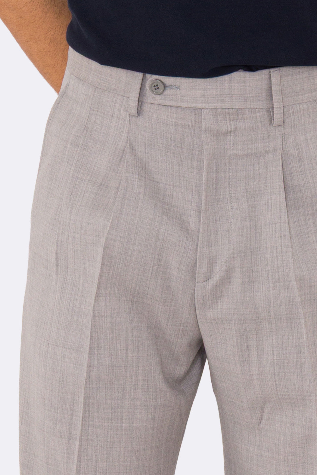 Pantalone japan grigio chiaro con passanti uomo  in fresco lana super 110's Tessuti in esclusiva Sartoria Carillo  vita alta doppia pinces