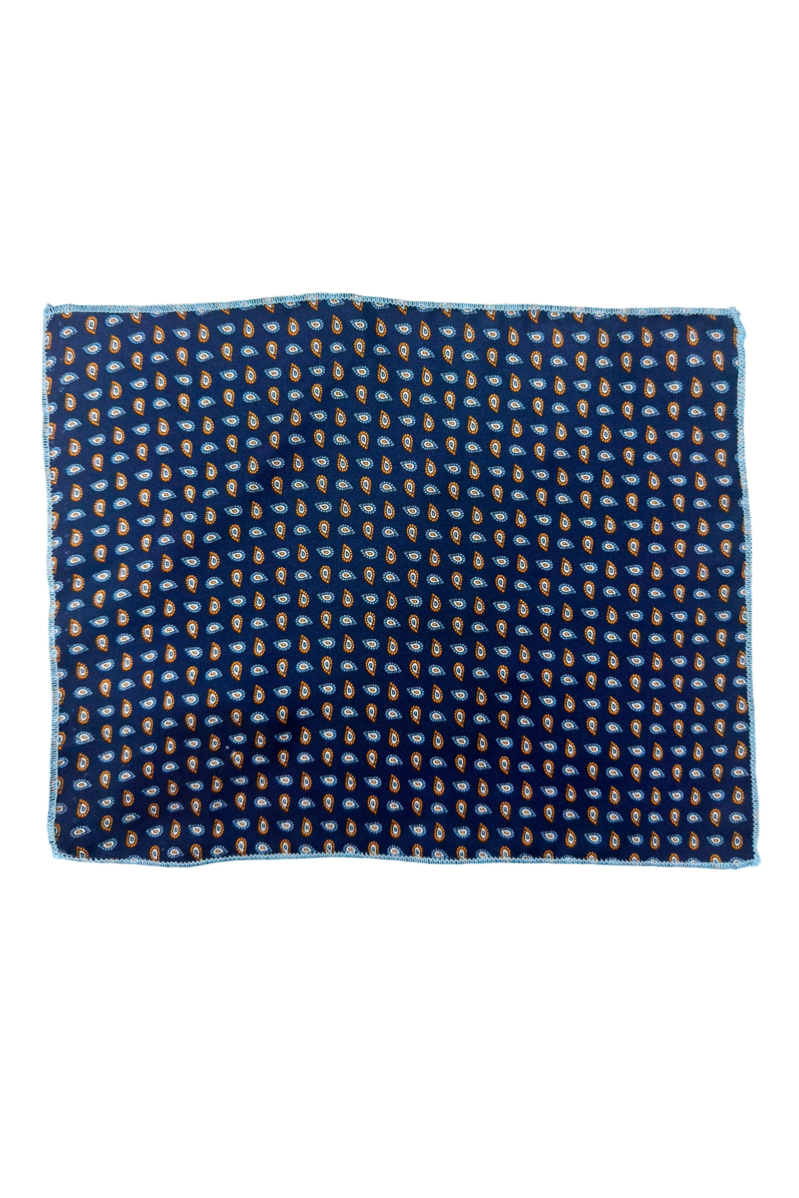 Pochette uomo blu fantasia in seta con bordino in tinta