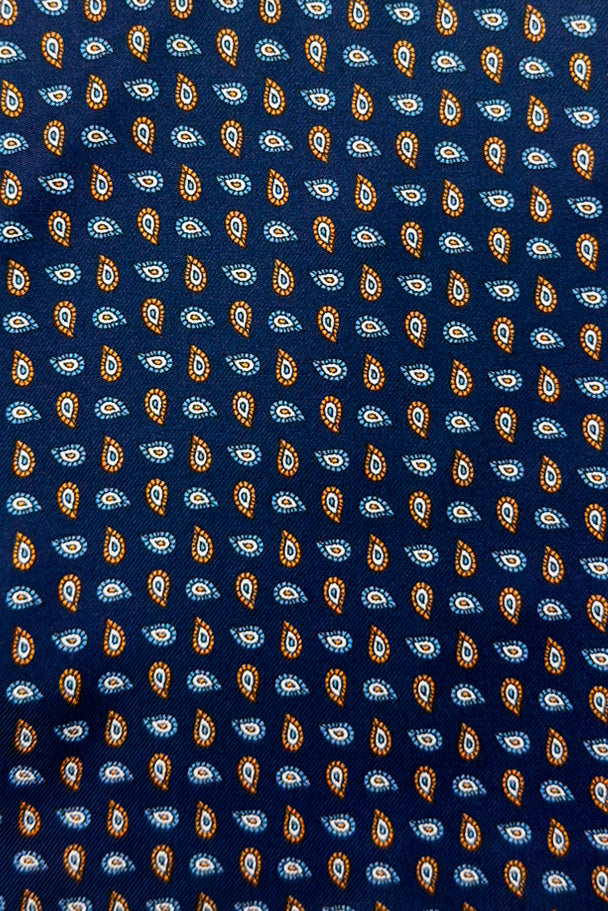 Pochette uomo blu fantasia in seta con bordino in tinta