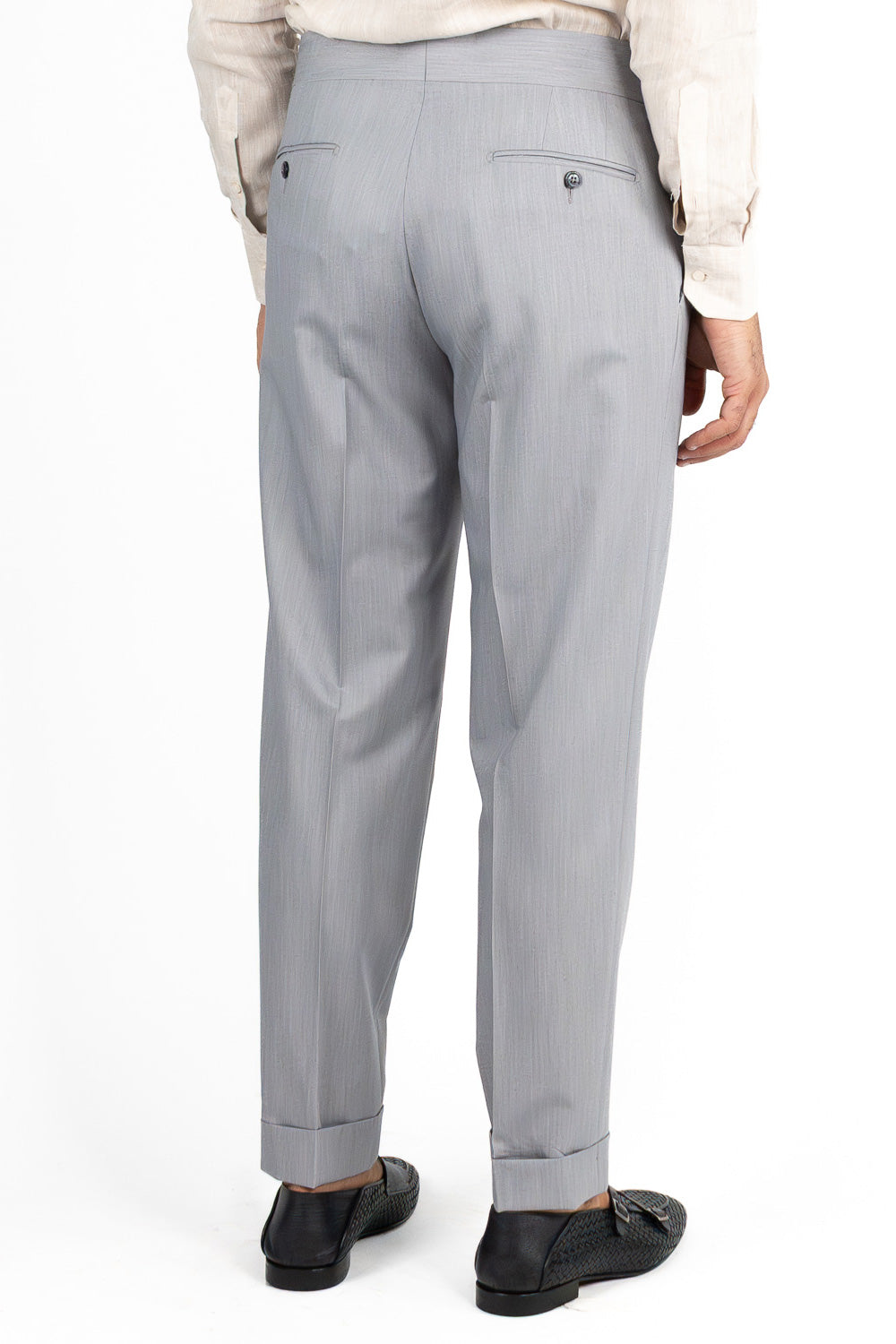 Pantalone uomo Grigio vita alta tasca america in poliviscosa risvolto 5cm made in italy