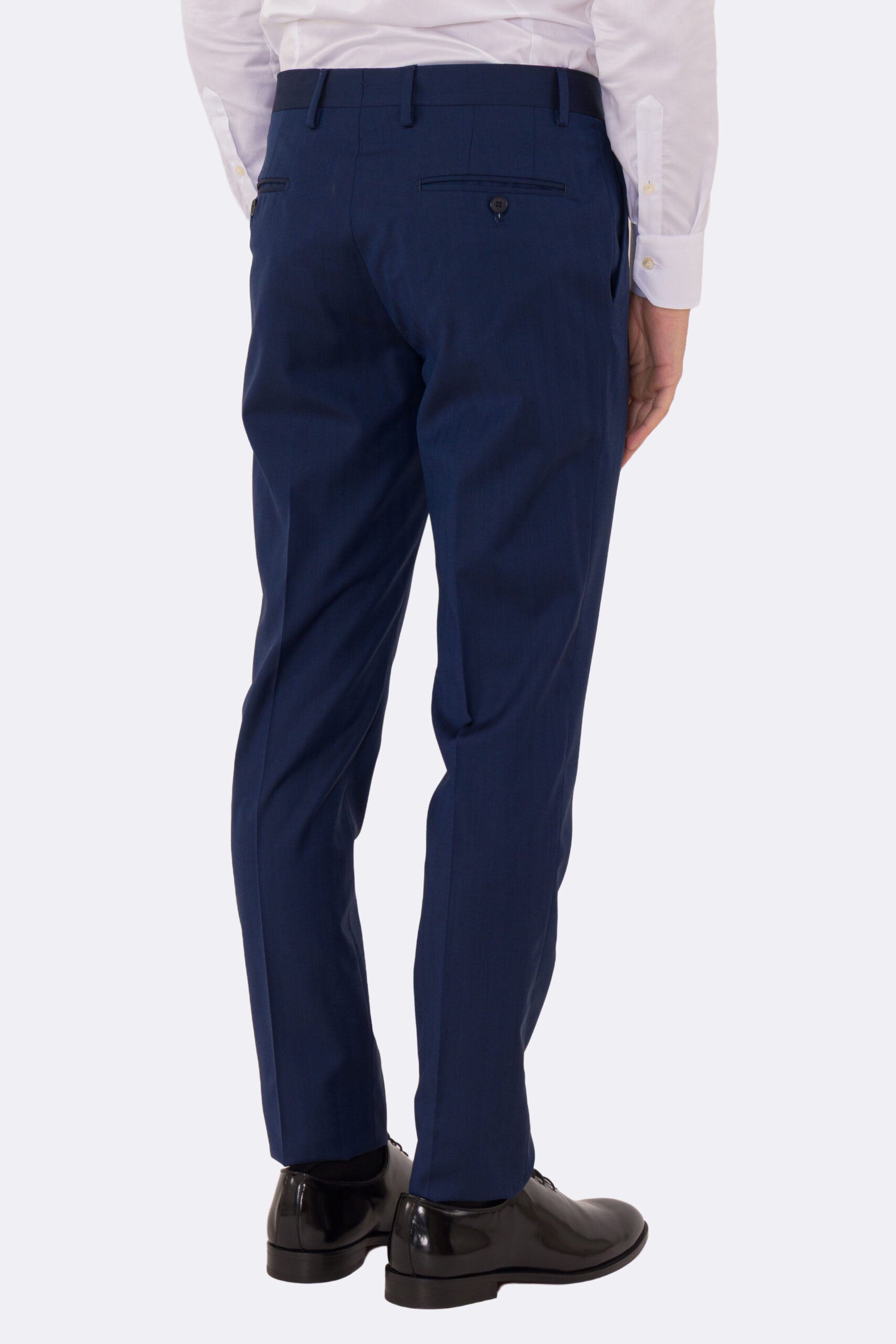 Abito uomo semi intelato blu spigato monopetto in fresco lana super 130's Fordam tessuti Rever a classico 9cm.