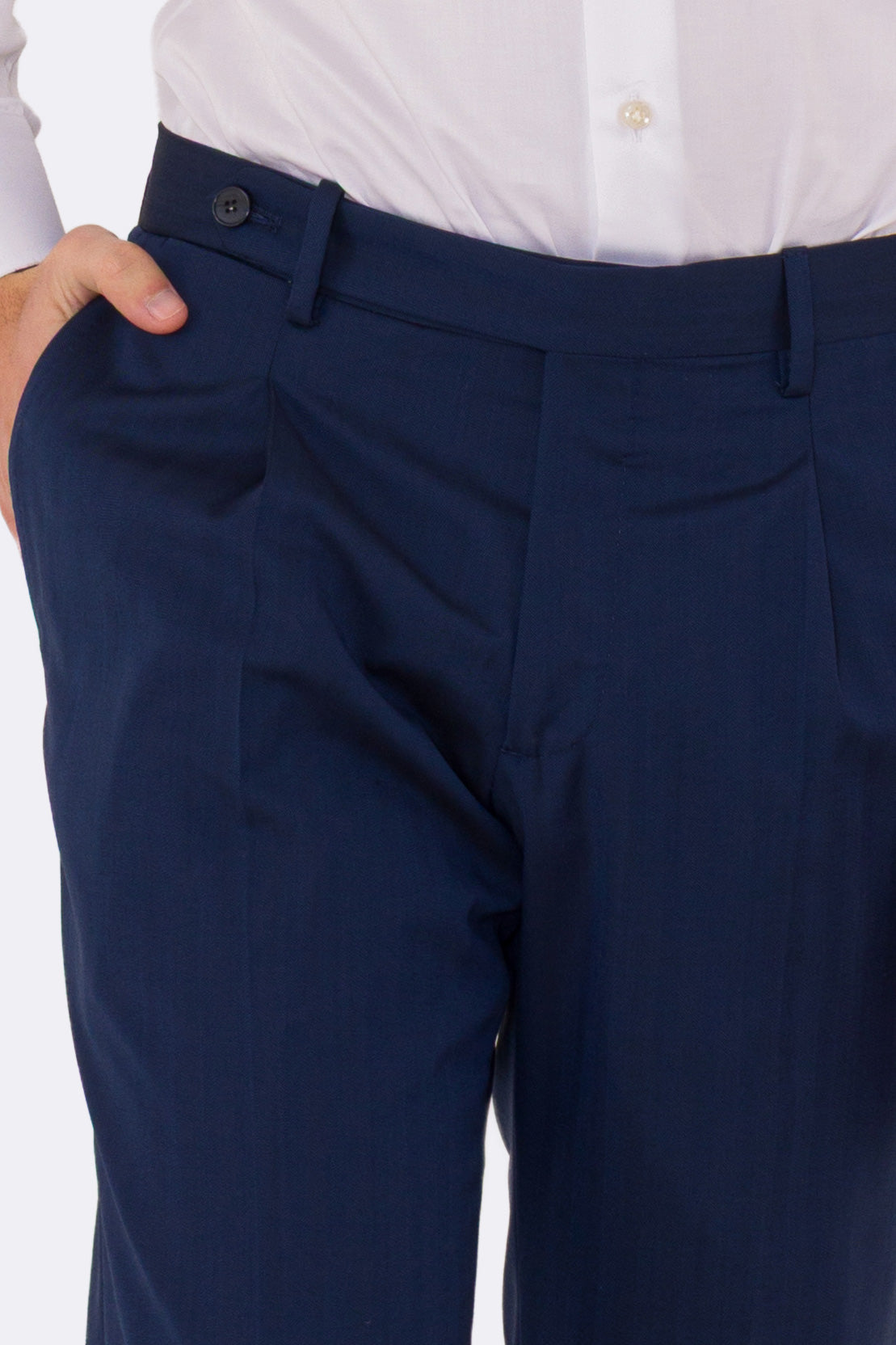 Abito uomo semi intelato blu spigato monopetto in fresco lana super 130's Fordam tessuti Rever a classico 9cm.