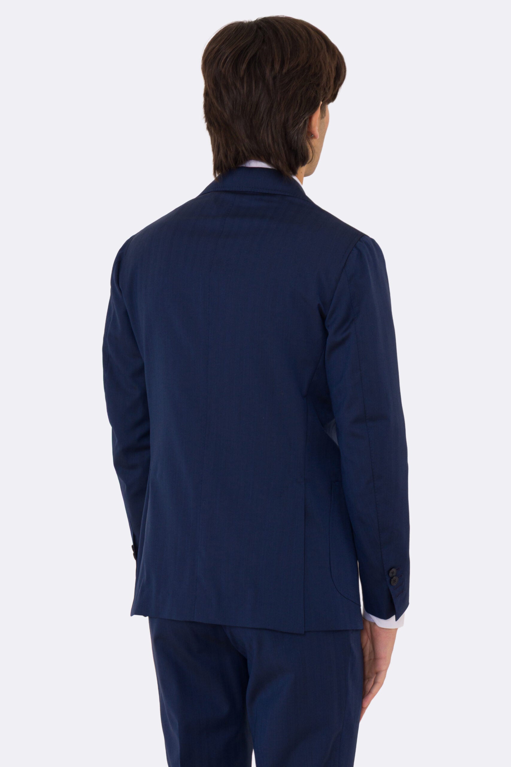 Abito uomo semi intelato blu spigato monopetto in fresco lana super 130's Fordam tessuti Rever a classico 9cm.