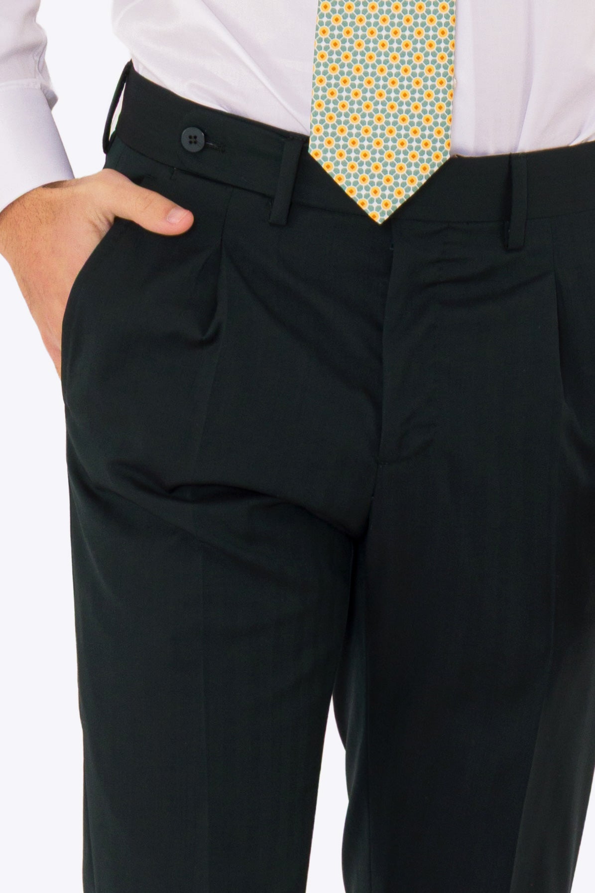 Abito uomo semi intelato Verde spigato monopetto in fresco lana super 130's Fordam tessuti Rever a classico 9cm