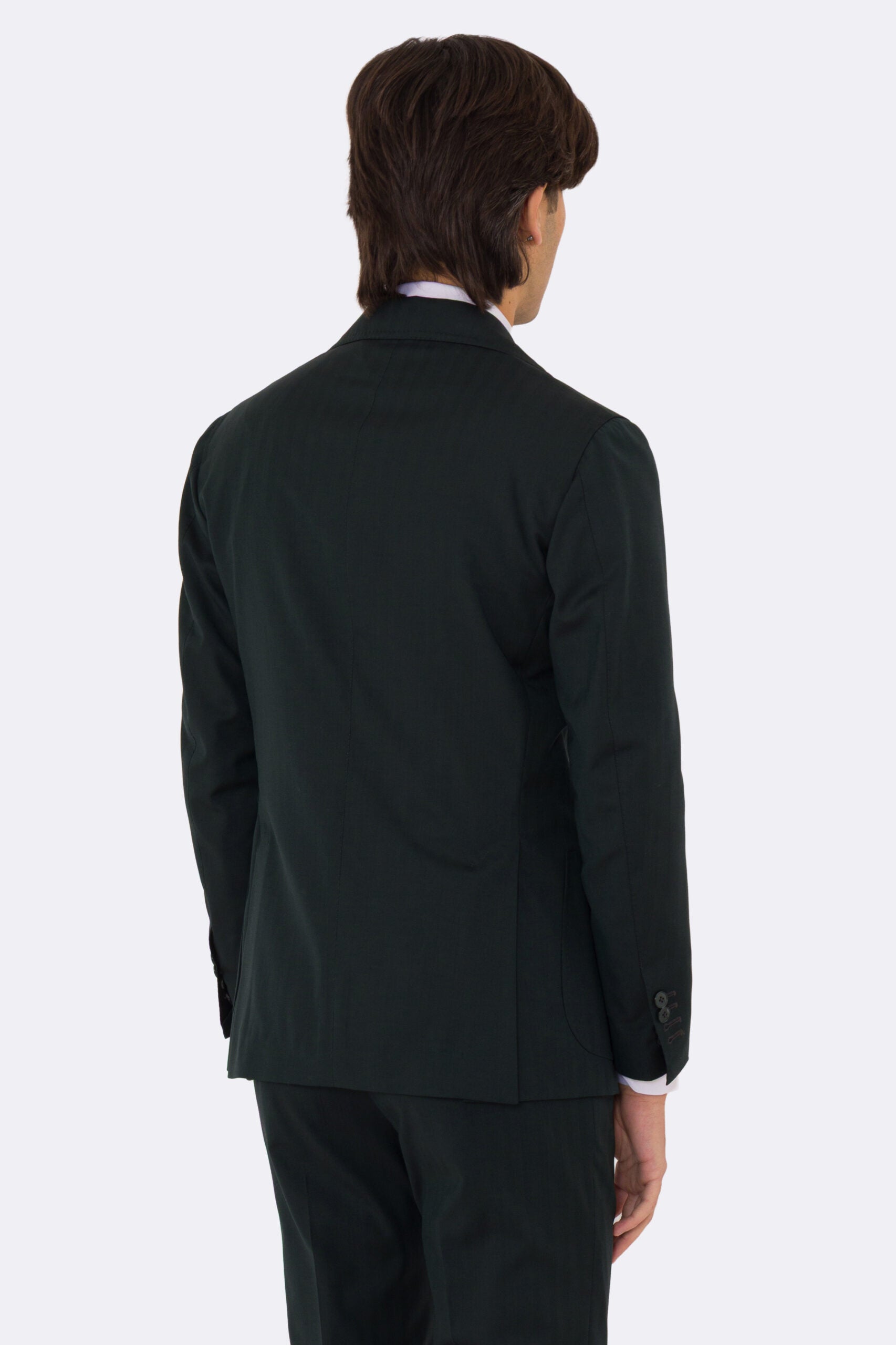 Abito uomo semi intelato Verde spigato monopetto in fresco lana super 130's Fordam tessuti Rever a classico 9cm