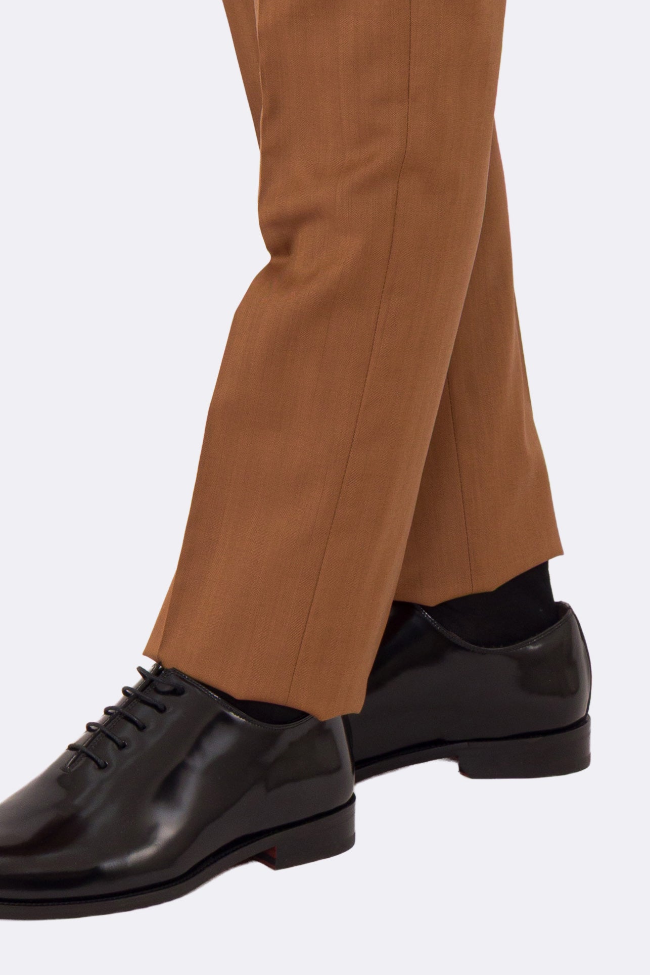 Abito uomo semi intelato coccio spigato monopetto in fresco lana super 130's Fordam tessuti Rever a classico 9cm