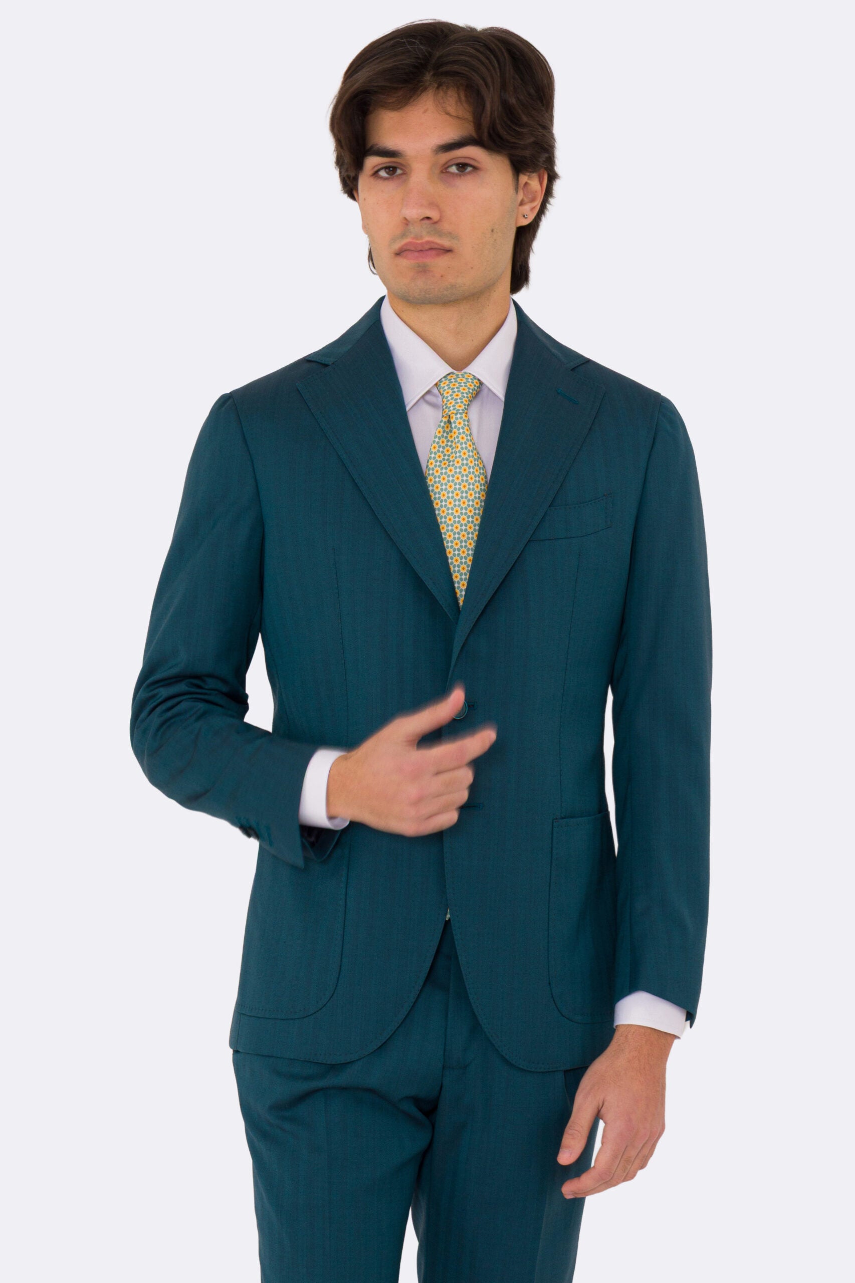 Abito uomo semi intelato Ottanio spigato monopetto in fresco lana super 130's Fordam tessuti Rever a classico 9cm