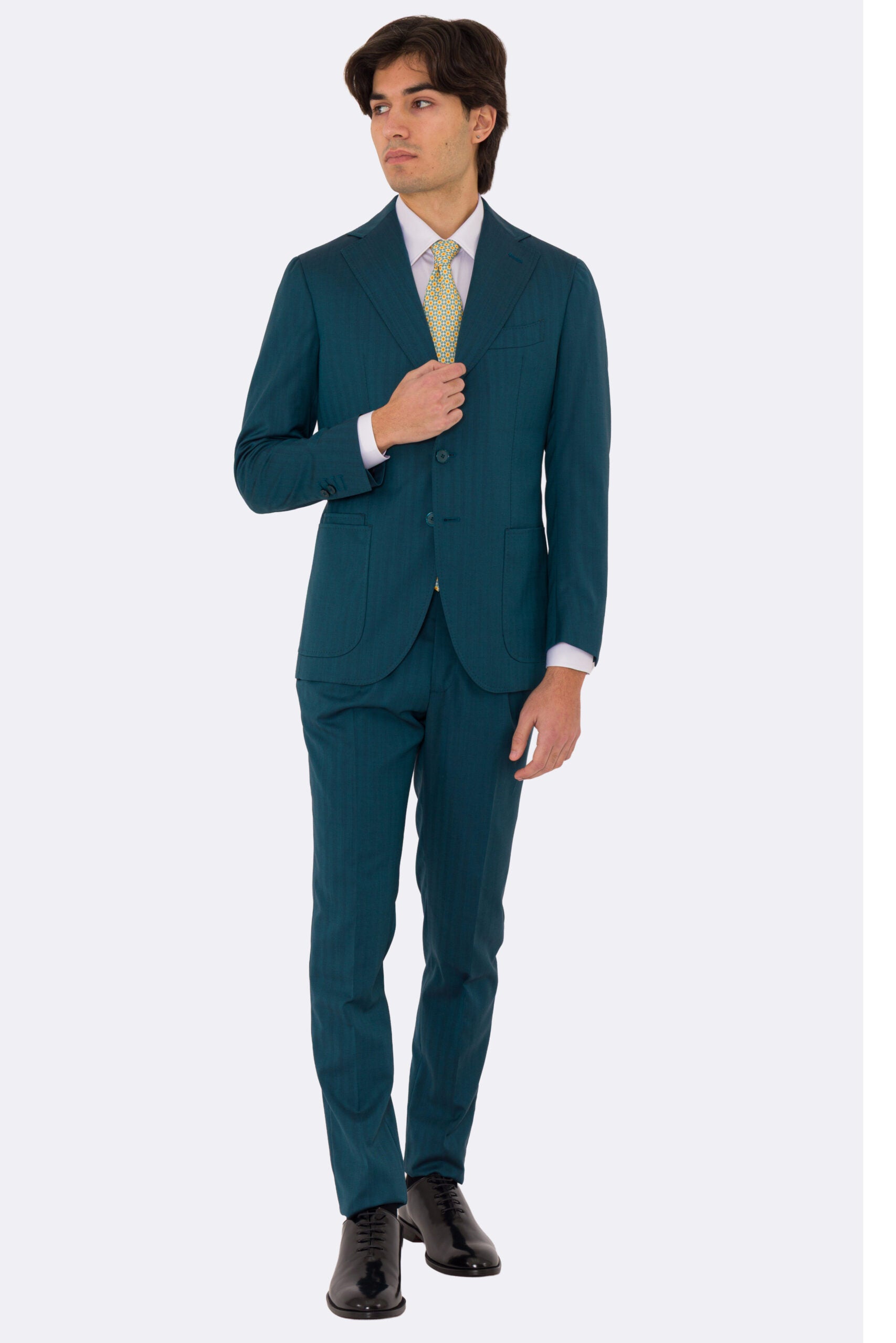 Abito uomo semi intelato Ottanio spigato monopetto in fresco lana super 130's Fordam tessuti Rever a classico 9cm