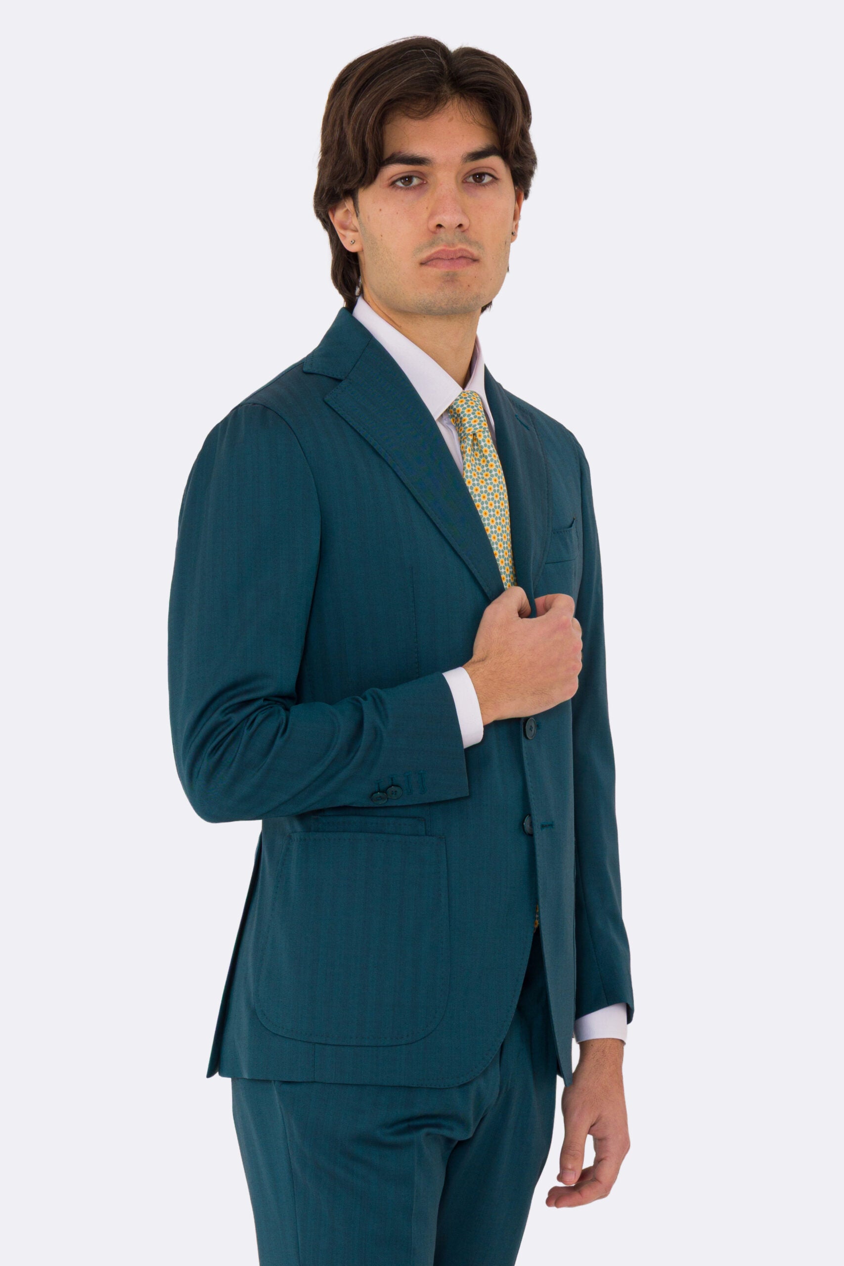 Abito uomo semi intelato Ottanio spigato monopetto in fresco lana super 130's Fordam tessuti Rever a classico 9cm