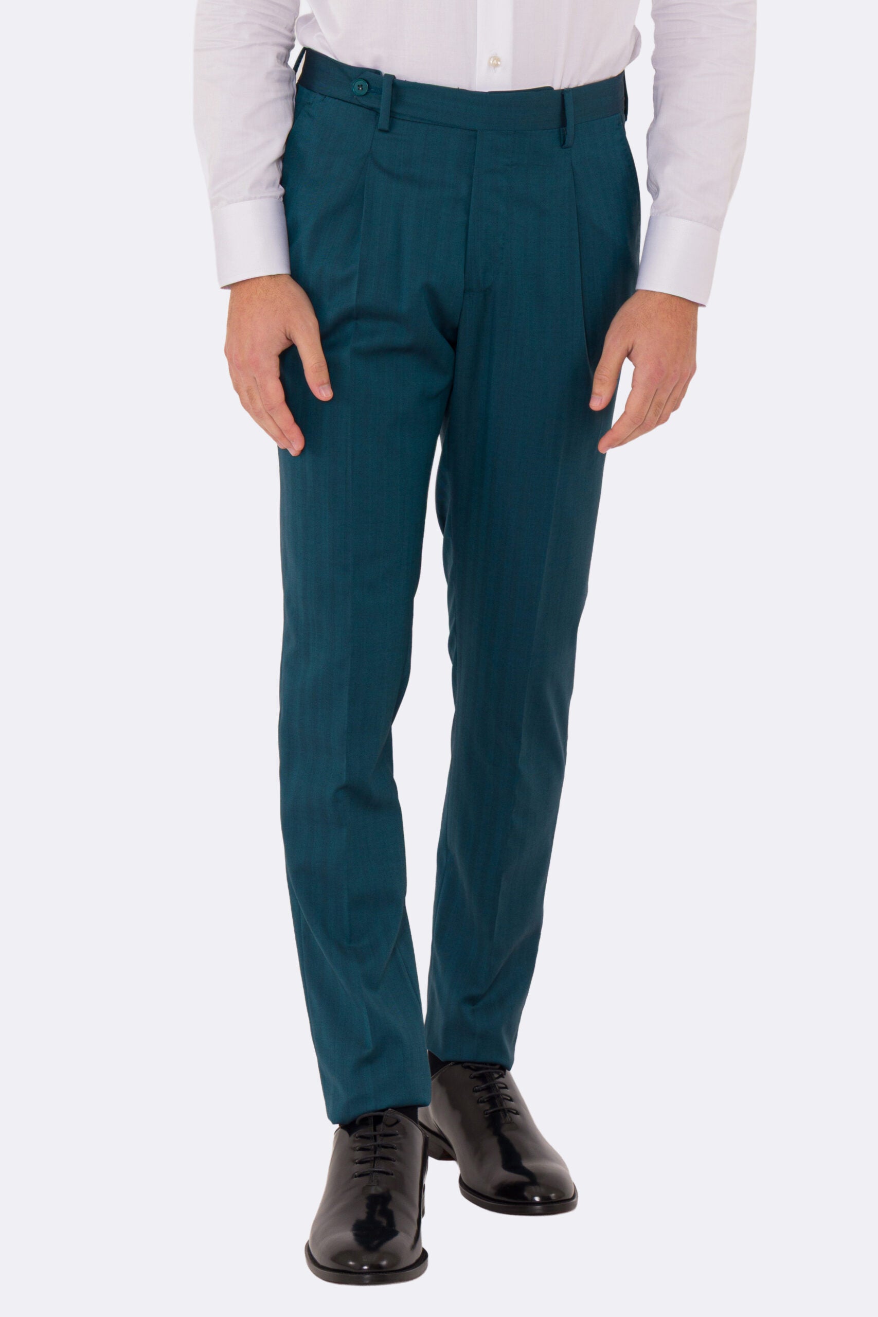 Abito uomo semi intelato Ottanio spigato monopetto in fresco lana super 130's Fordam tessuti Rever a classico 9cm