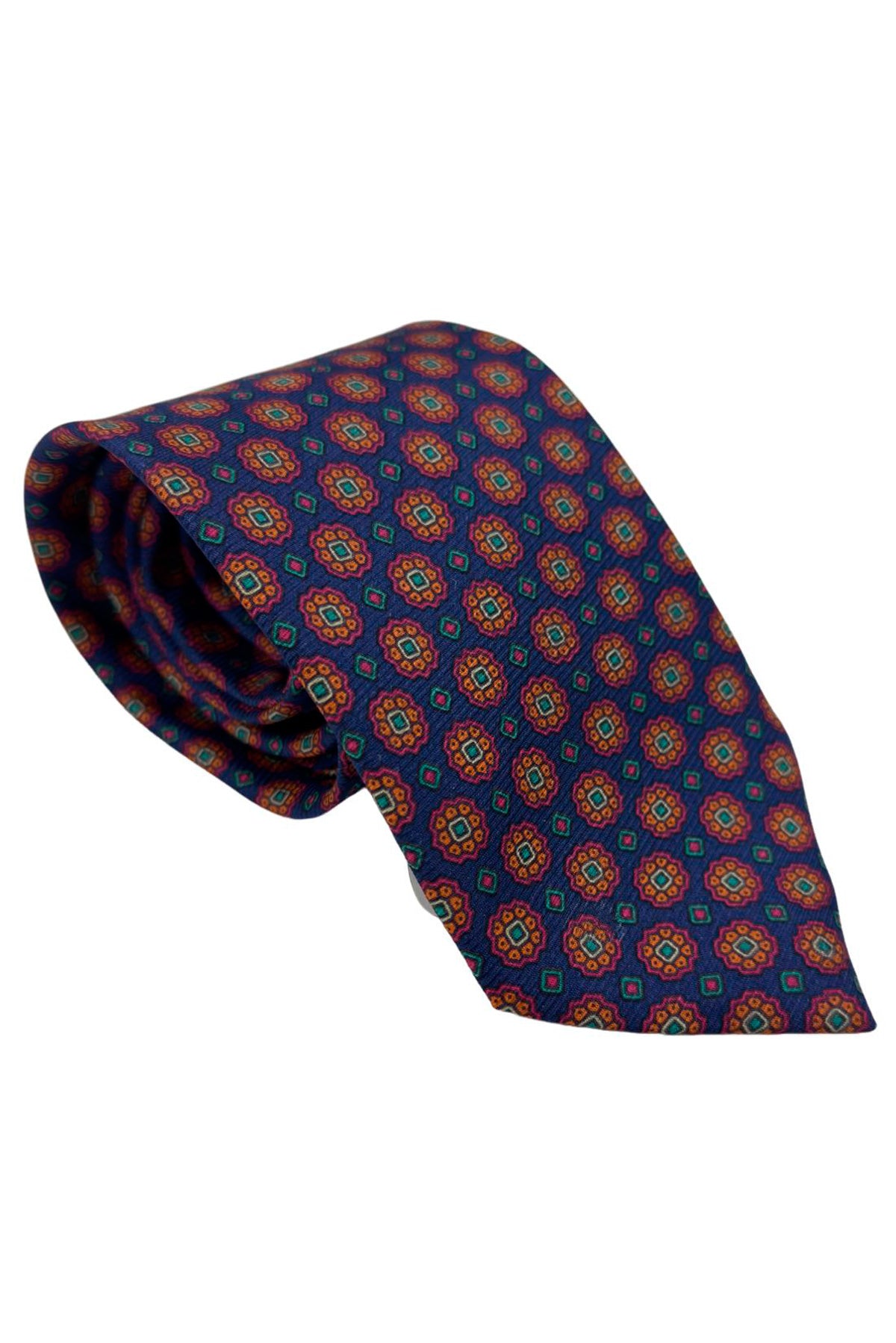 Cravatta uomo blu fantasia in pura seta cucita a mano lavorazione 3 pieghe 9cm .