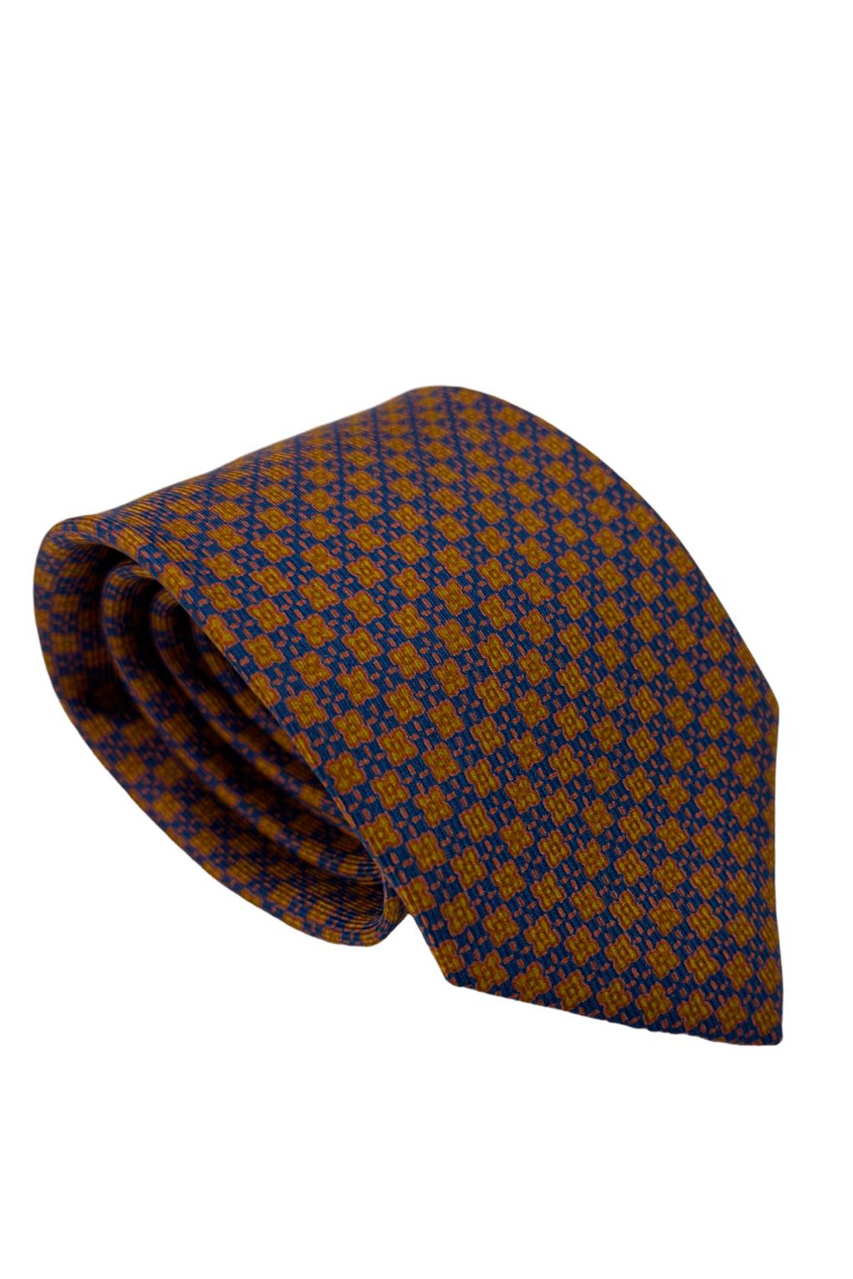 Cravatta uomo blu fantasia in pura seta cucita a mano lavorazione 3 pieghe 9cm .