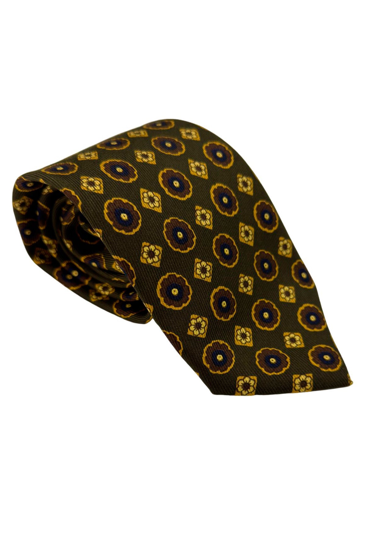 Cravatta uomo verde fantasia in pura seta cucita a mano lavorazione 3 pieghe 9cm .